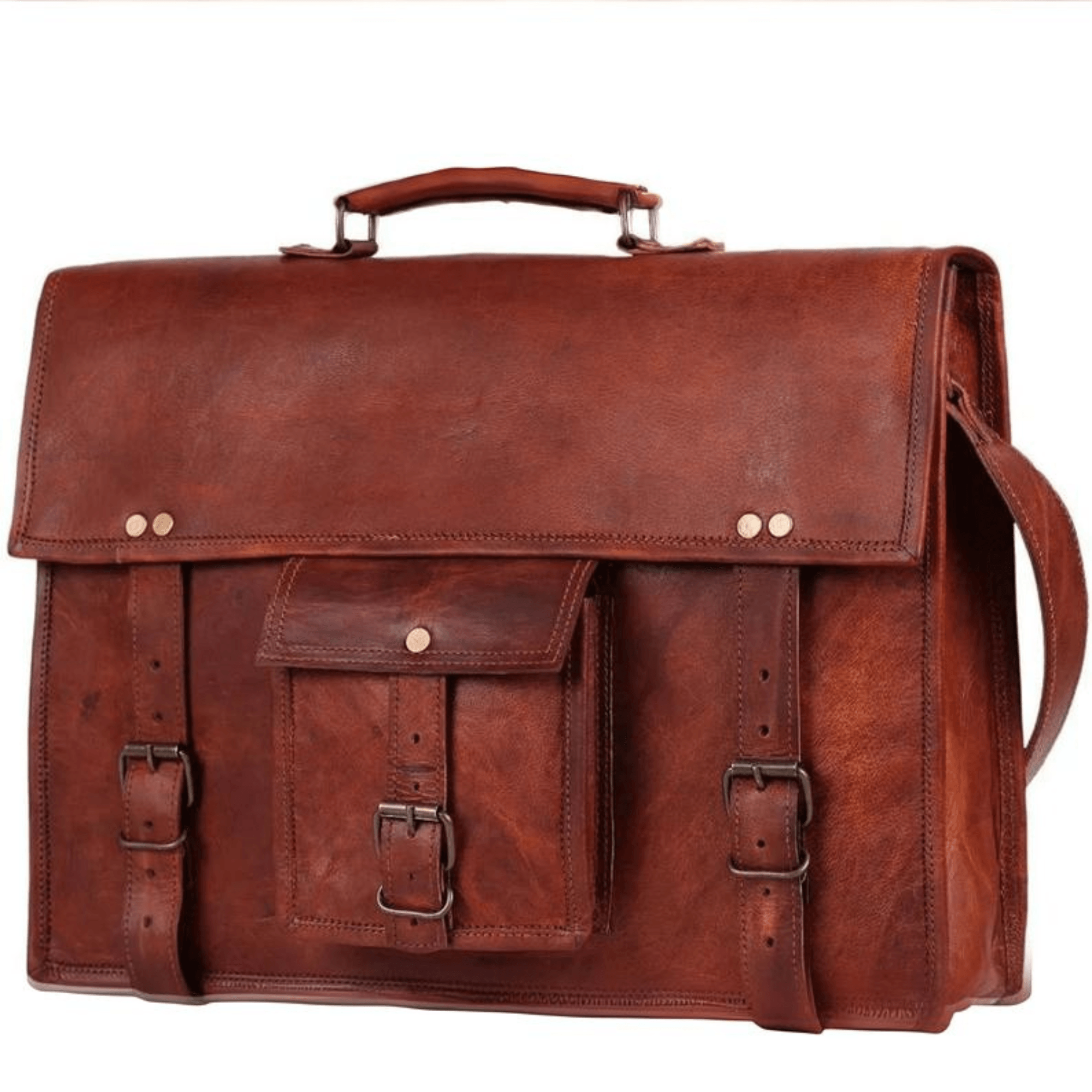 Vintage Full-Grain Leather Laptop Bag with Concealed Locks - Leather Shop Factory