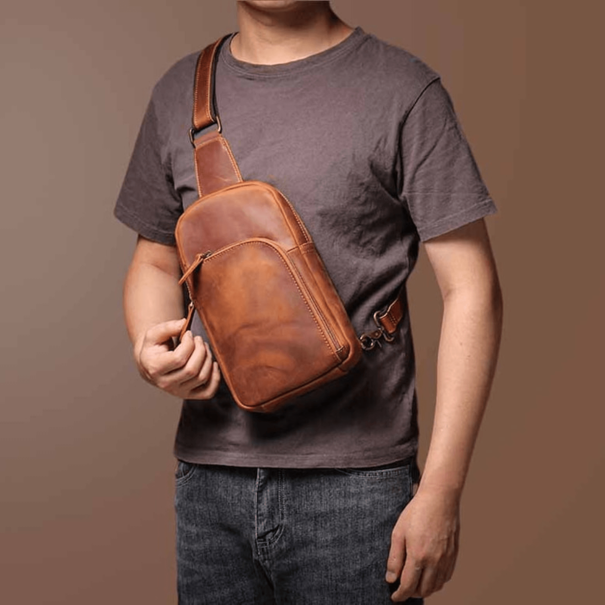 Vintage leather sling bag leather chest - Leather Shop Factory