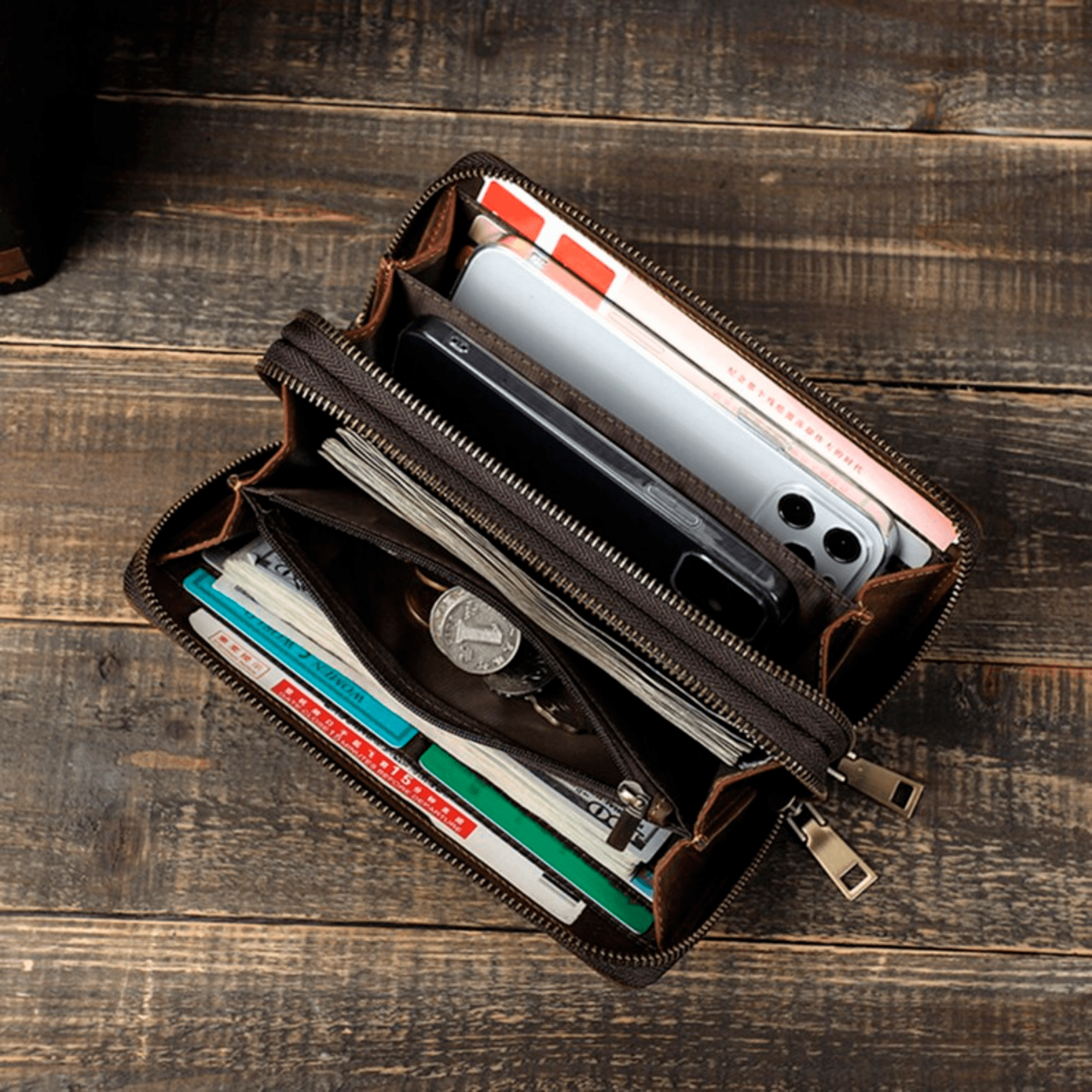 Handcrafted leather phone clutch for men