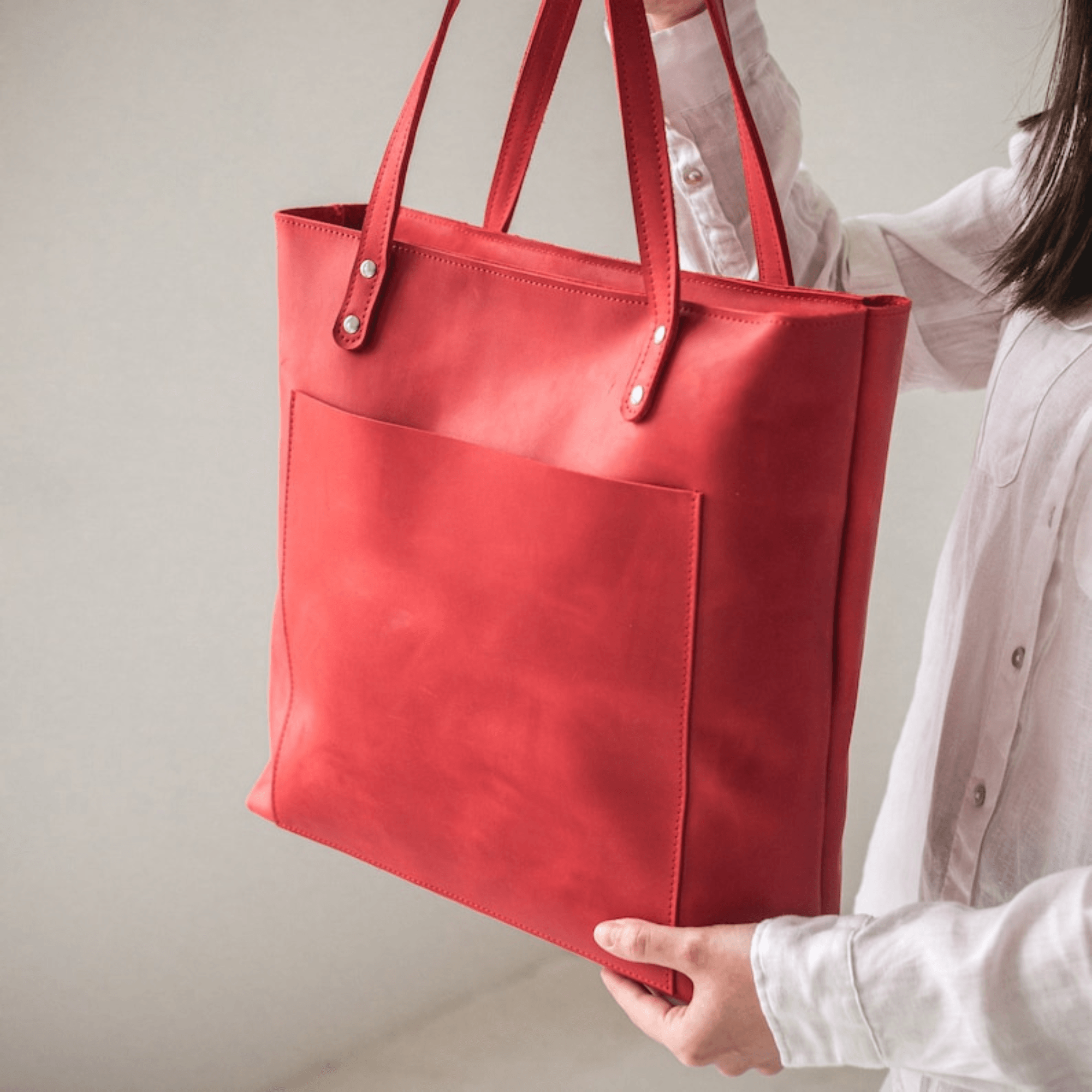 Genuine Leather Tote Bag Leather Anniversary Wedding Gift for Women Men - Leather Shop Factory