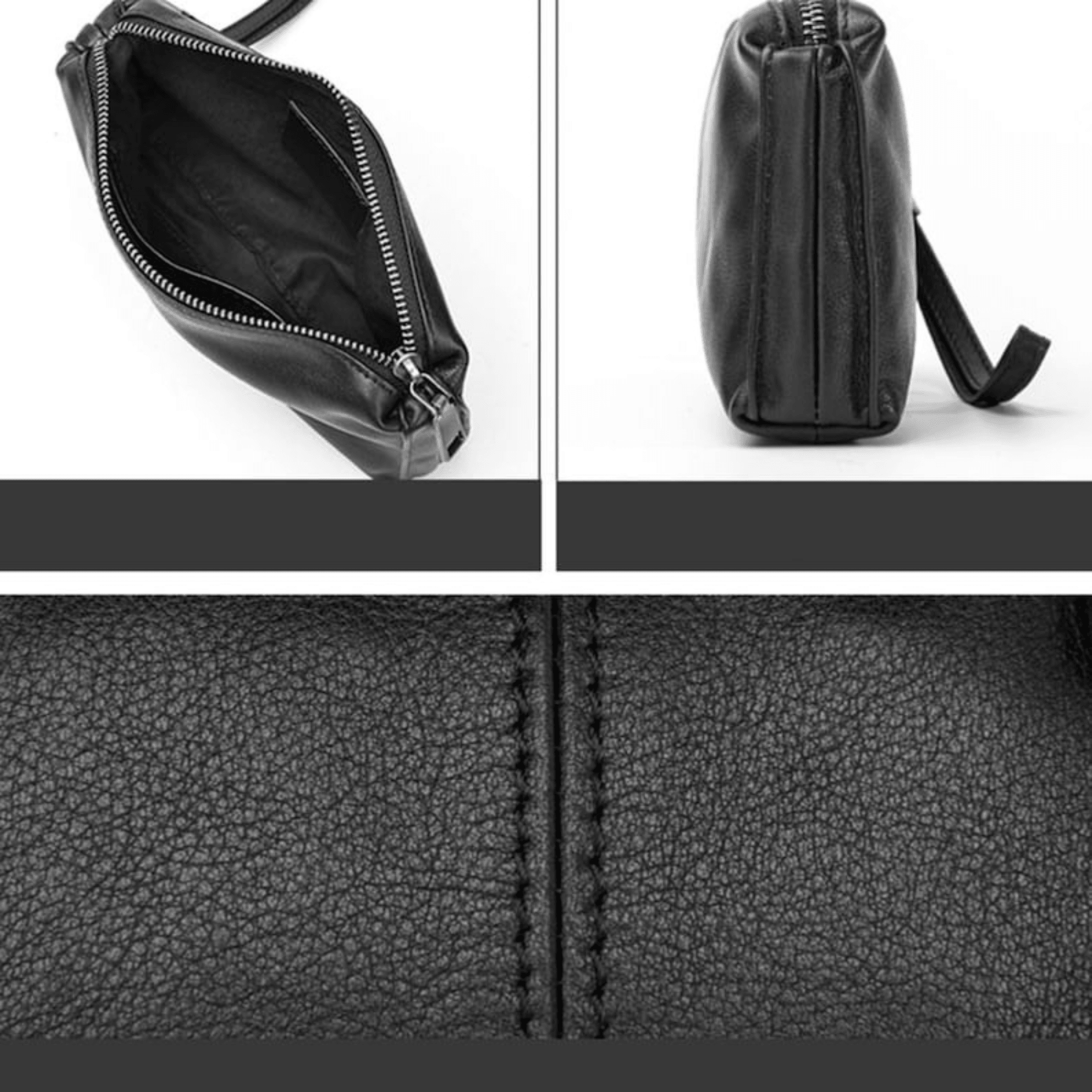 Handcrafted black leather phone wallet