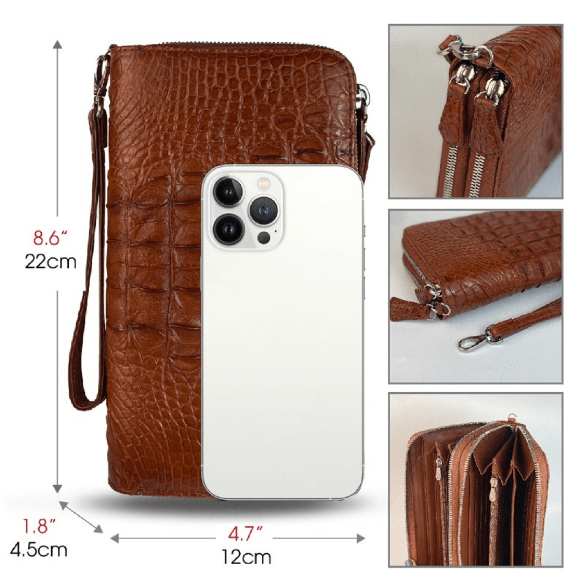 Elegant Allure: Light Brown Alligator Look Leather Clutch - Leather Shop Factory