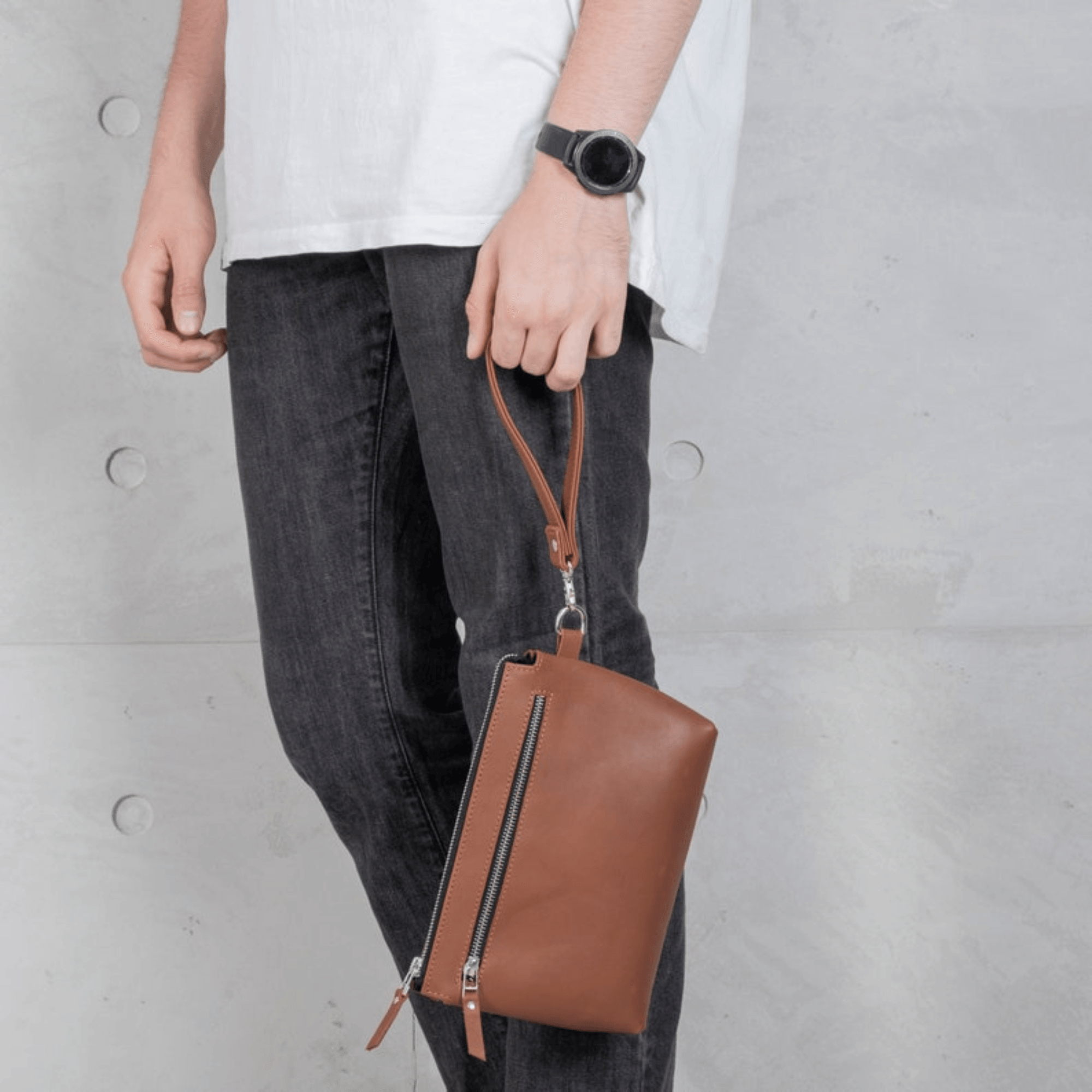 Leather wristlet clutch bag men - Leather Shop Factory
