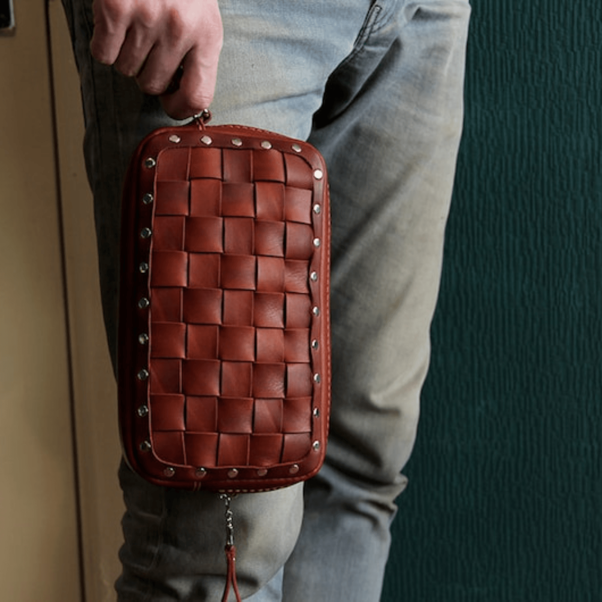 leather woven clutch - Leather Shop Factory