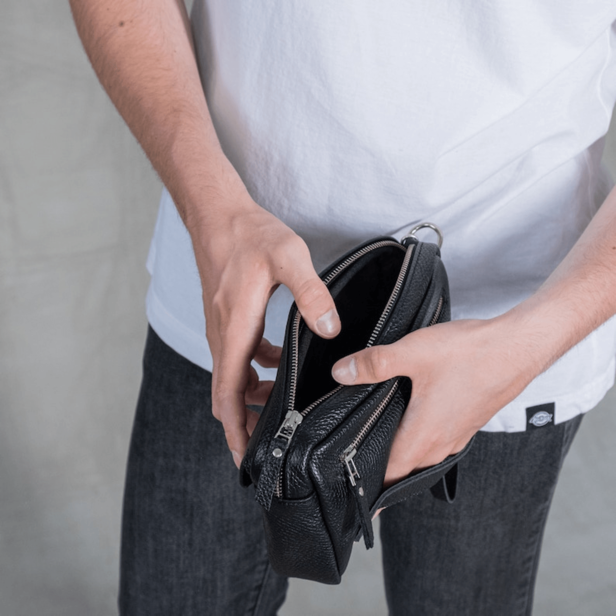 Leather mens clutch bag wristlet clutch