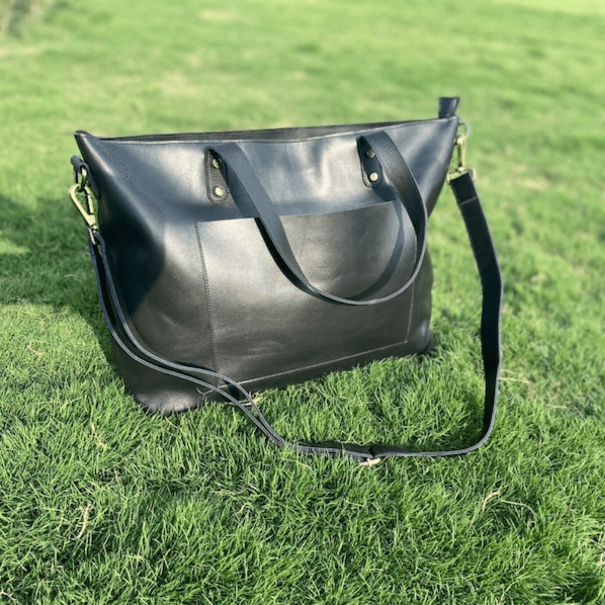 Personalized Black Leather Tote - Leather Shop Factory