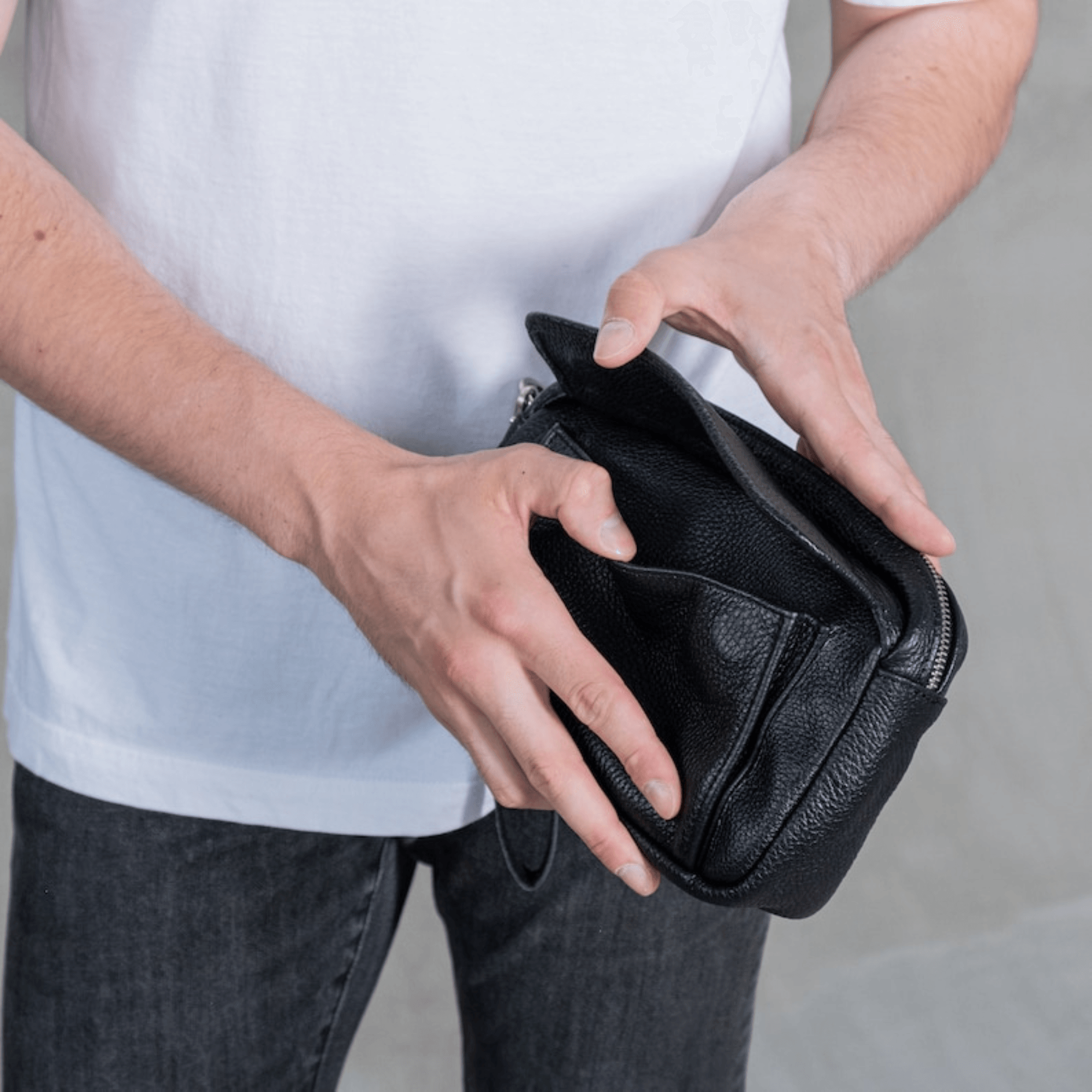 Leather mens clutch bag wristlet clutch