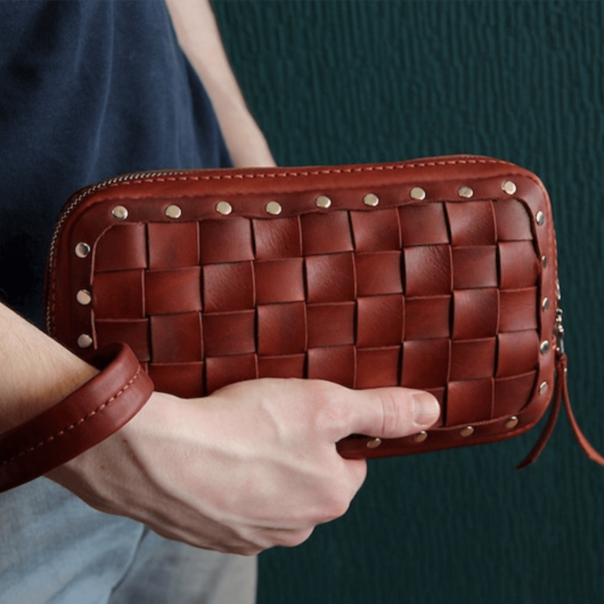 leather woven clutch - Leather Shop Factory