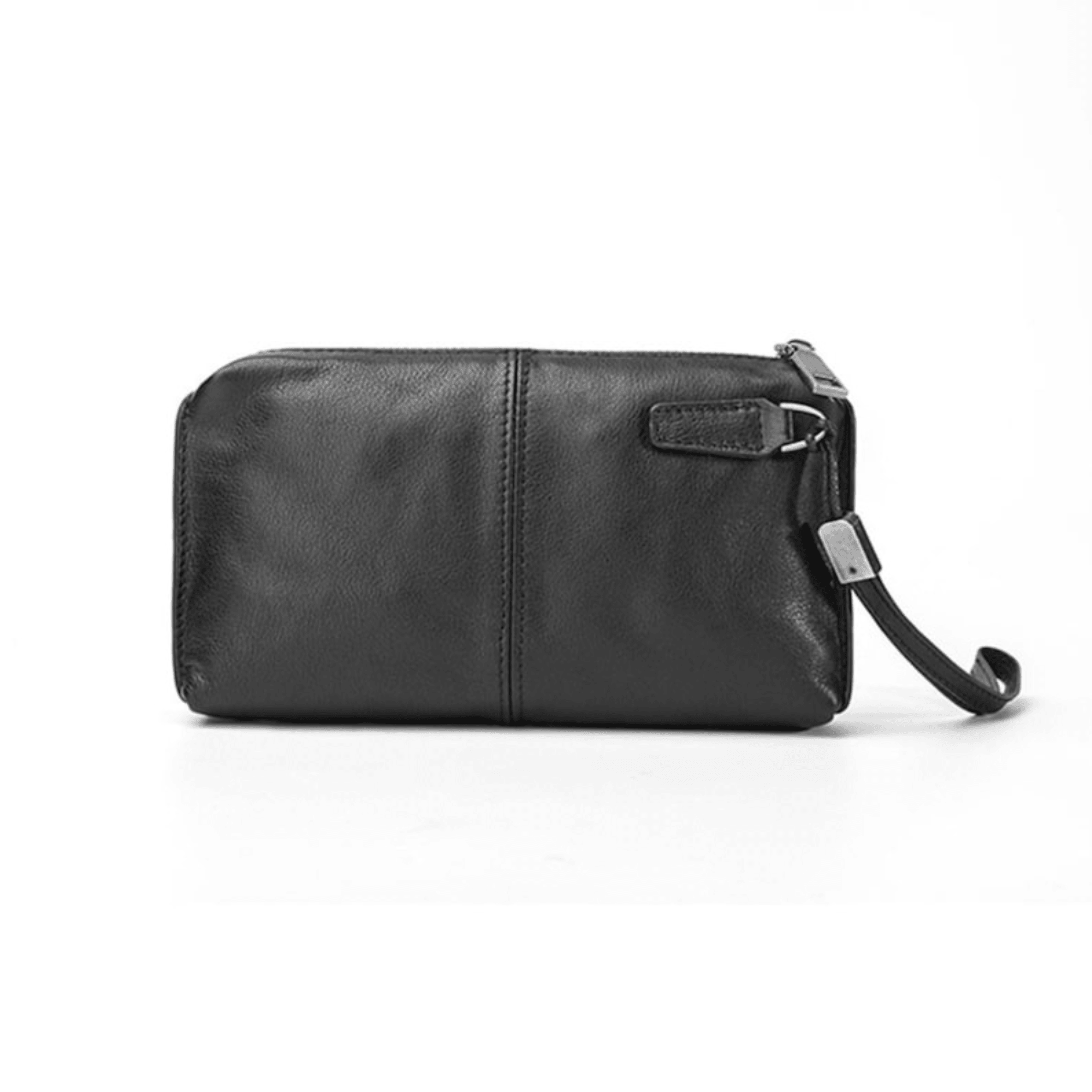 Handcrafted black leather phone wallet