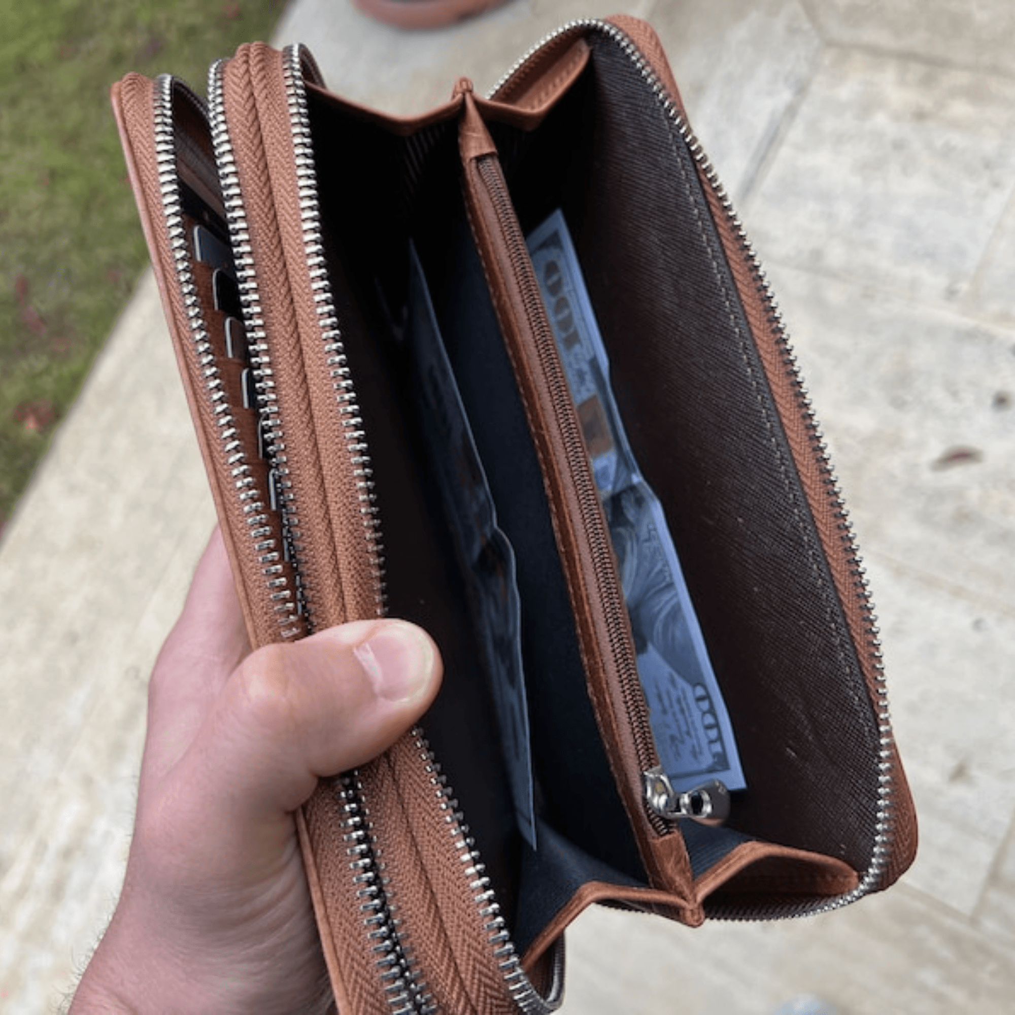 India-Made Luxury Double Zip Around Leather Wallet - Leather Shop Factory