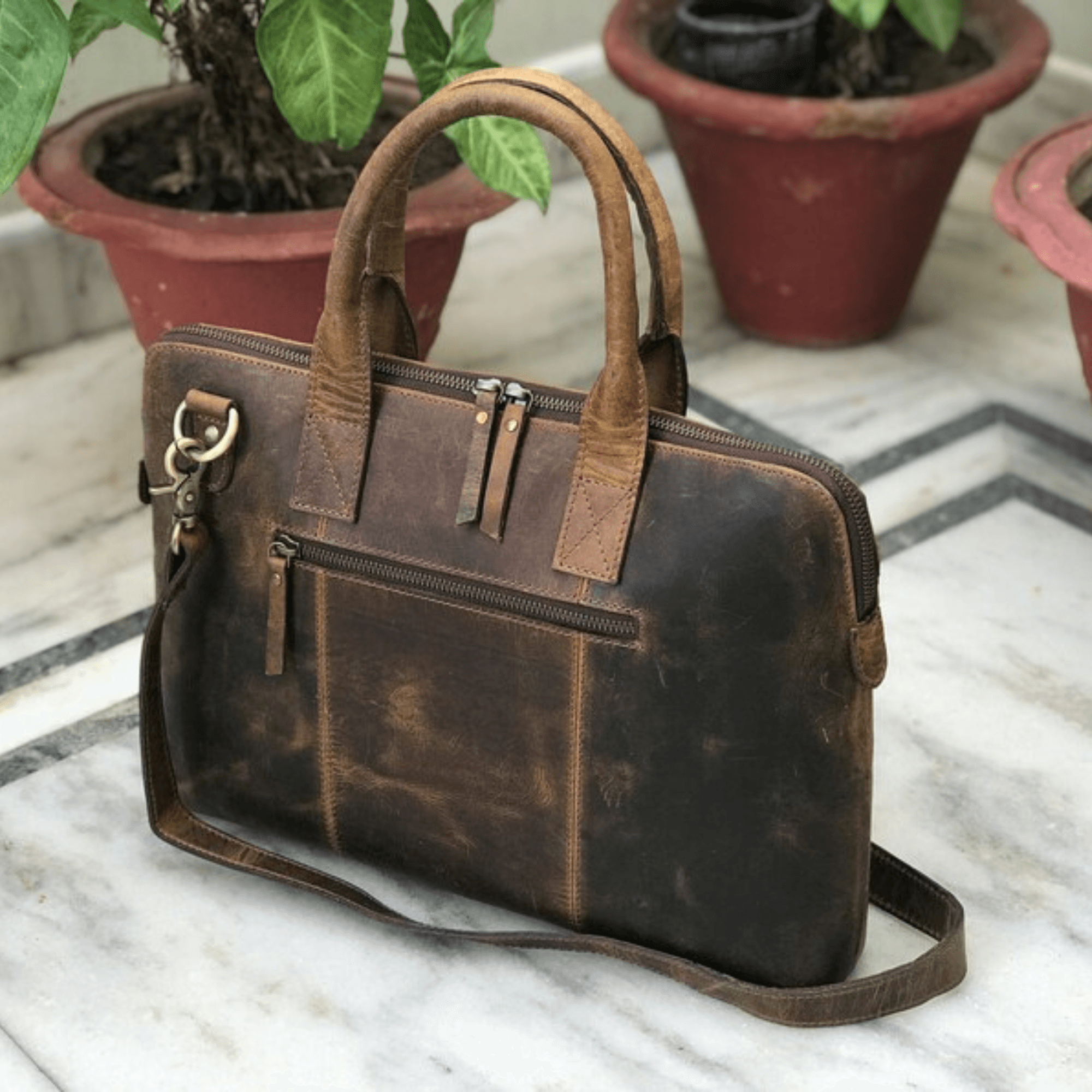 Elegant Glossy Brown Laptop Sleeve Bag - Leather Shop Factory