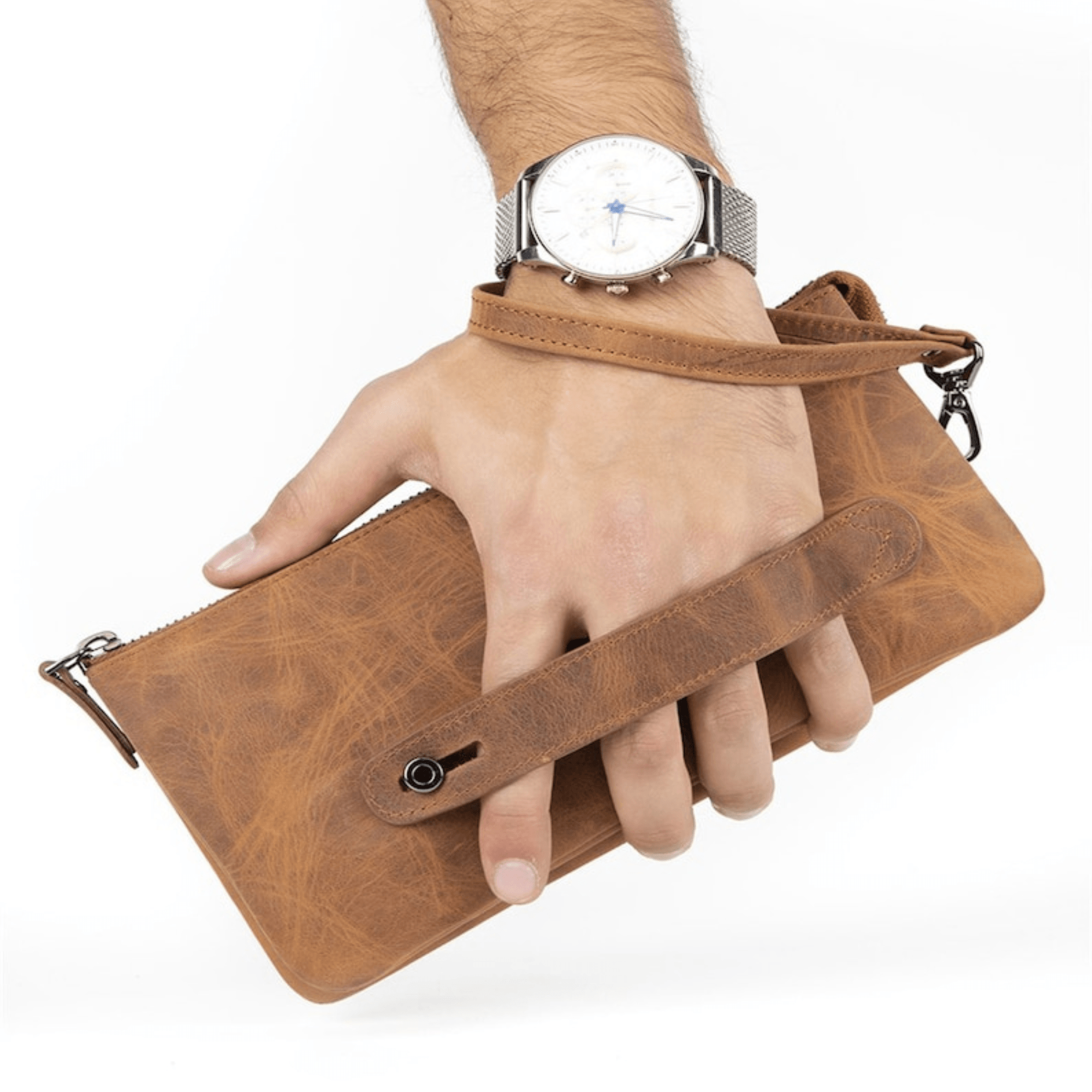Leather wristlet wallet men clutch bag