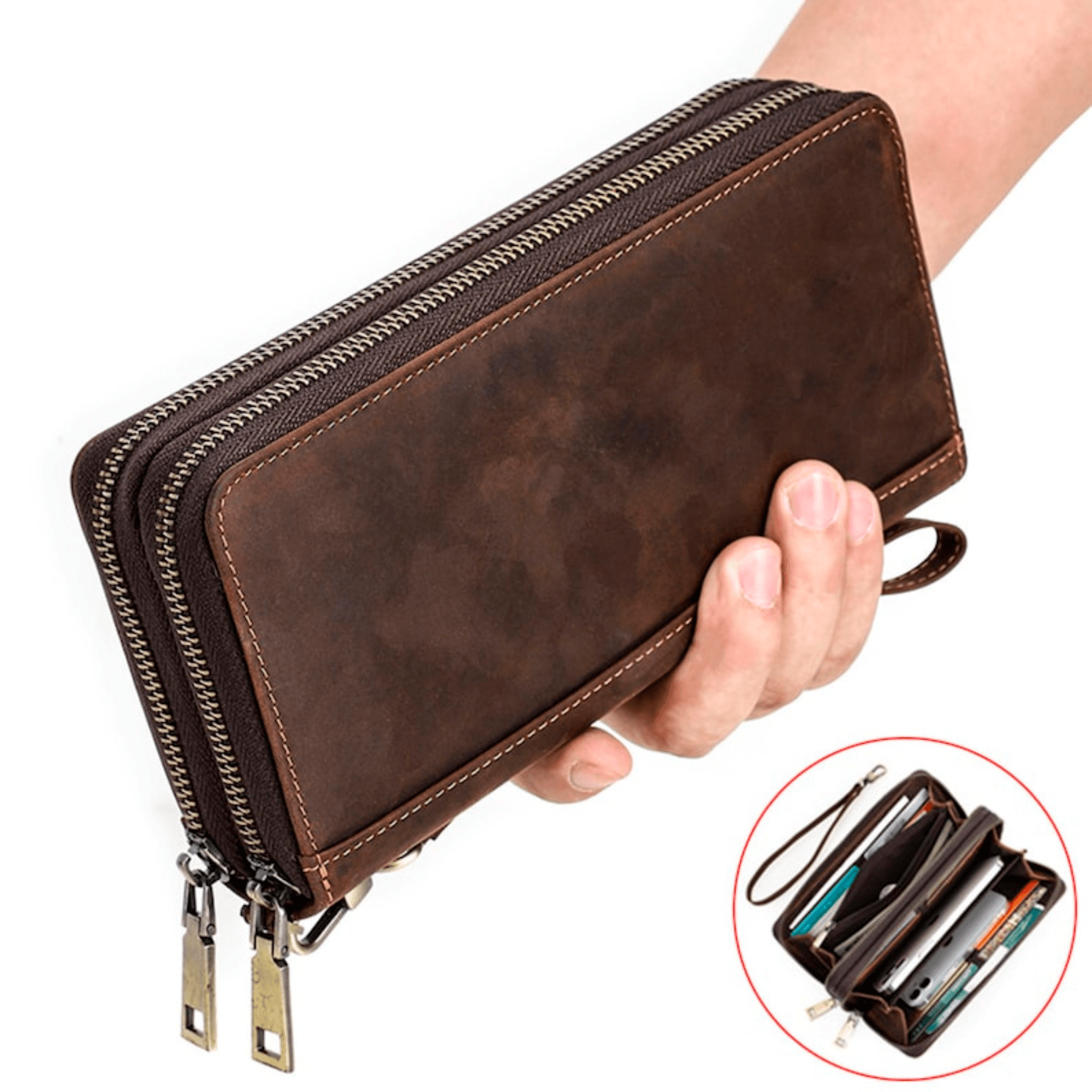 Handcrafted leather phone clutch for men