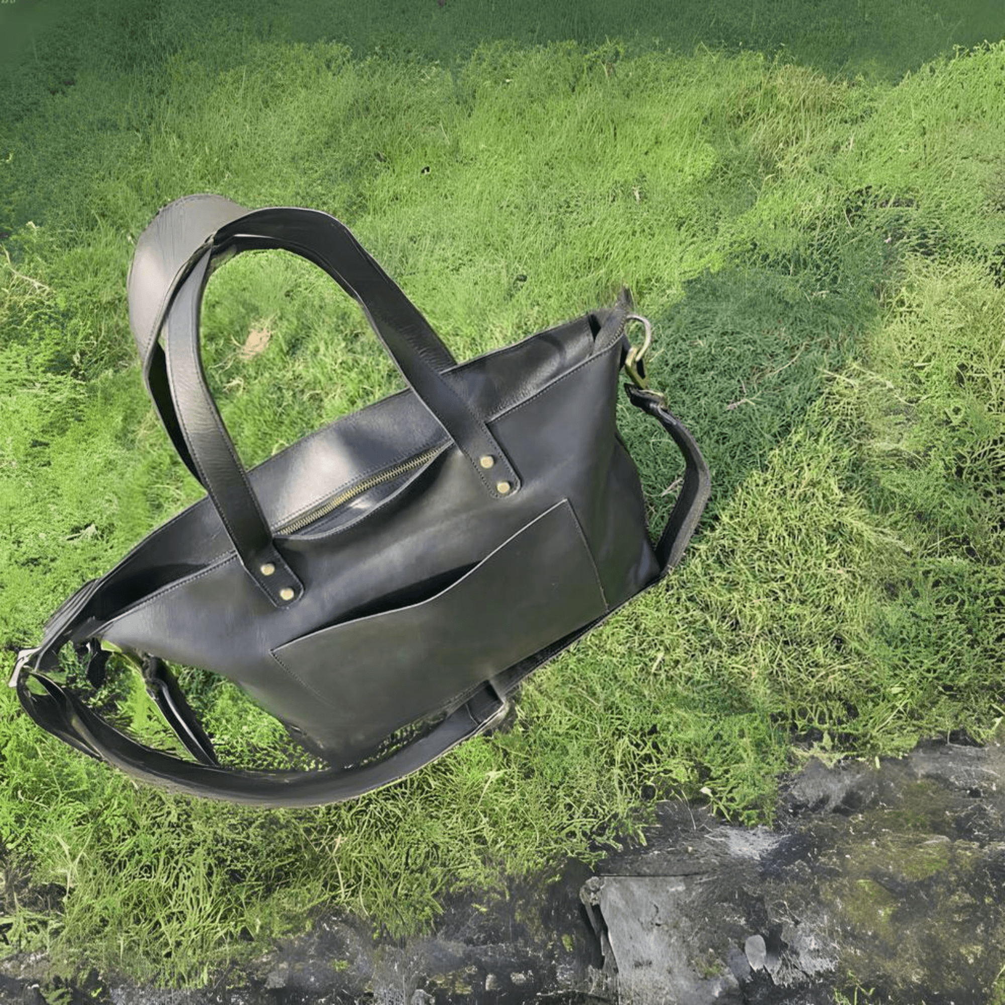 Personalized Black Leather Tote - Leather Shop Factory