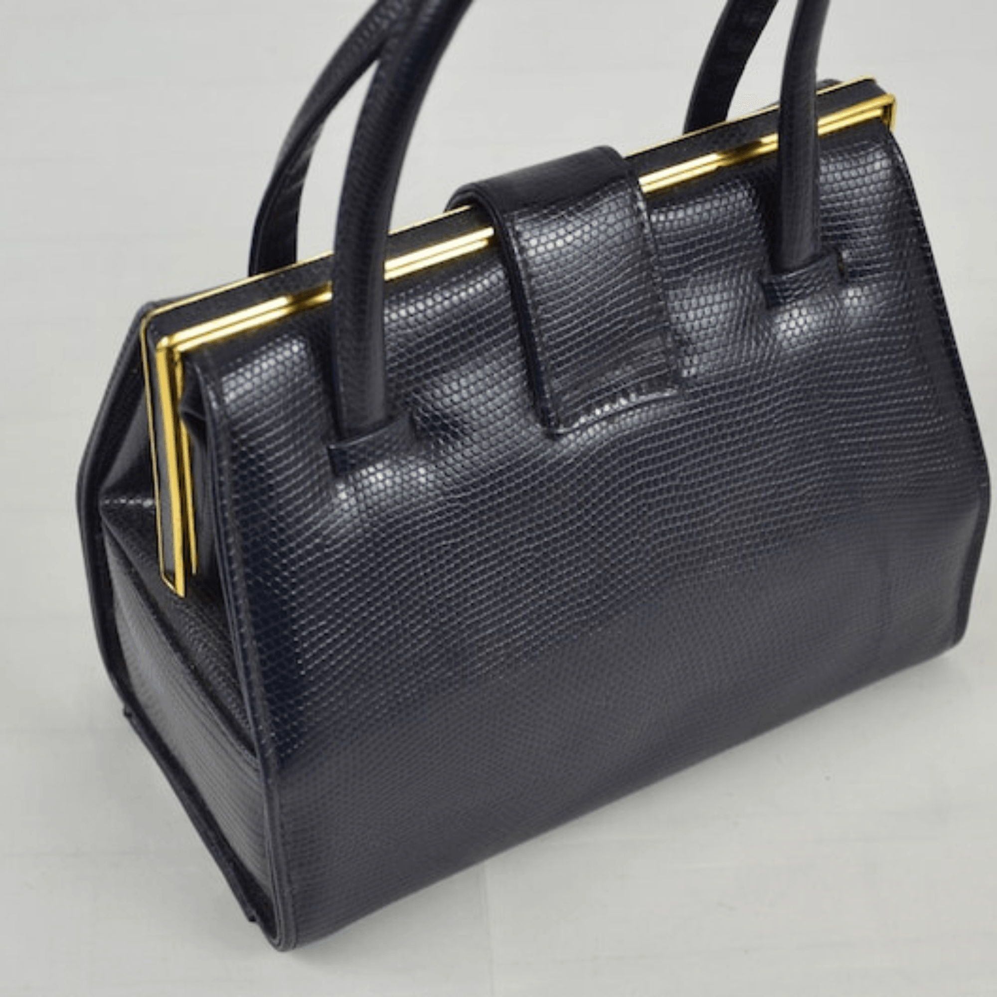 Vintage English Leather Boxy Top Handle Bag Navy - Leather Shop Factory