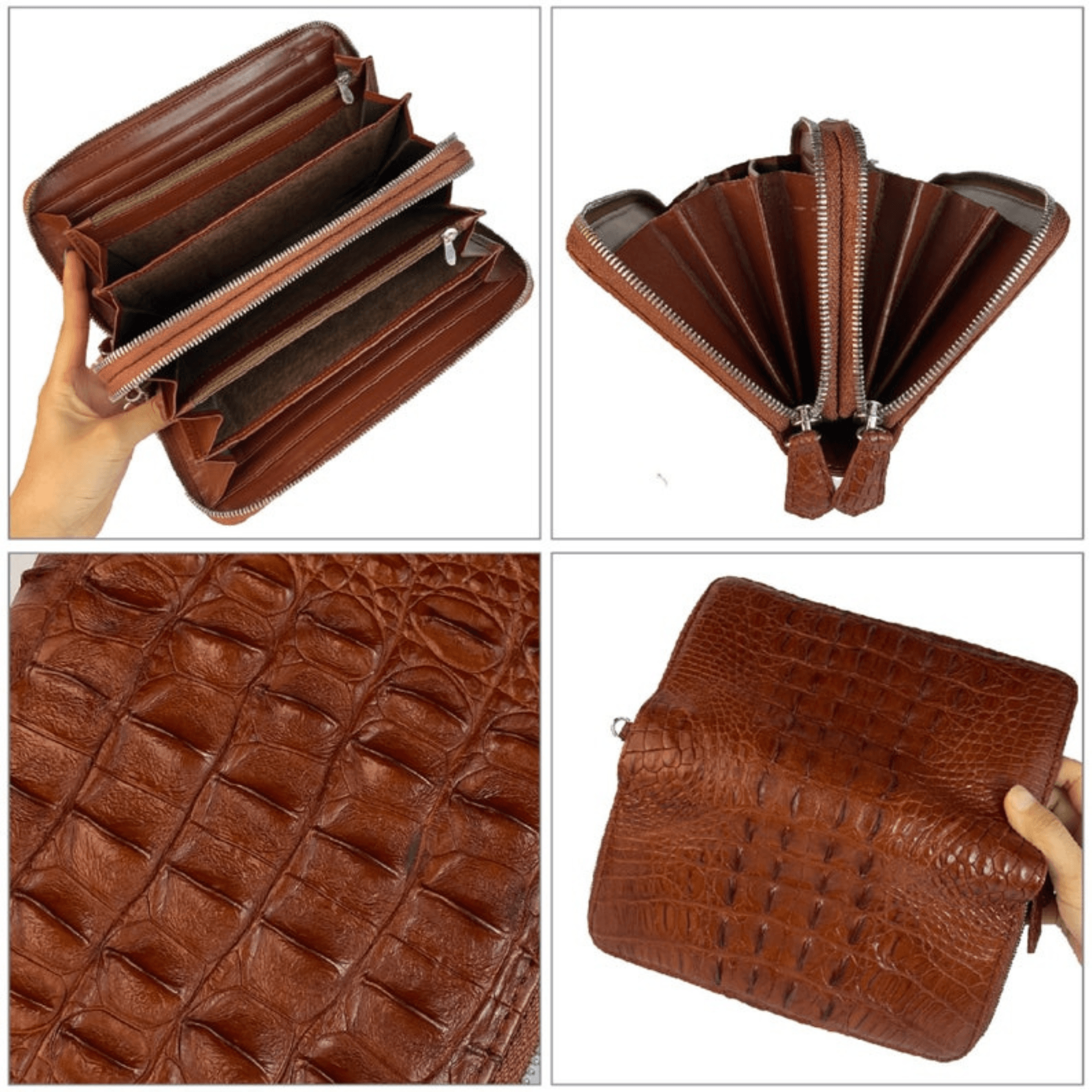 Elegant Allure: Light Brown Alligator Look Leather Clutch - Leather Shop Factory