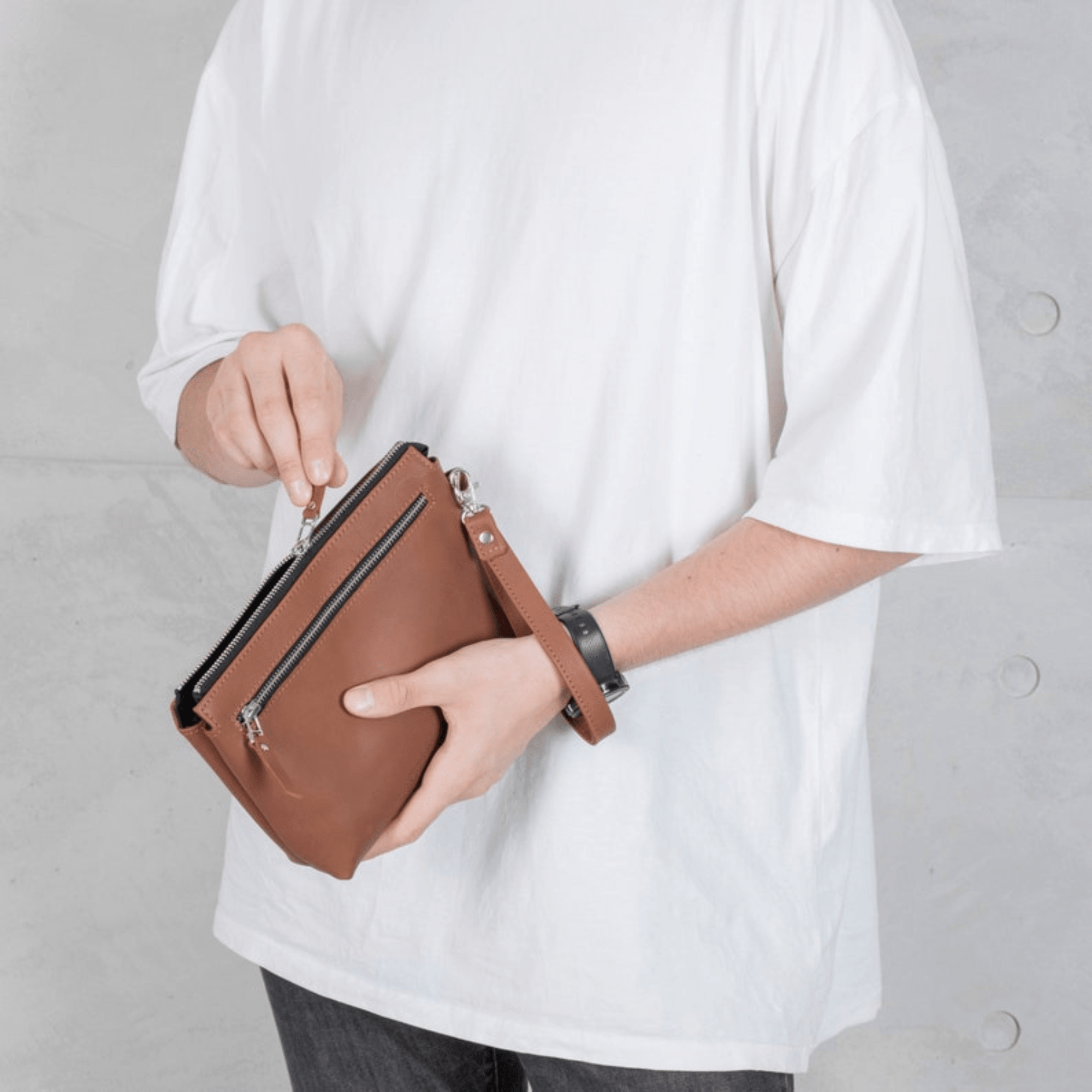 Leather wristlet clutch bag men - Leather Shop Factory