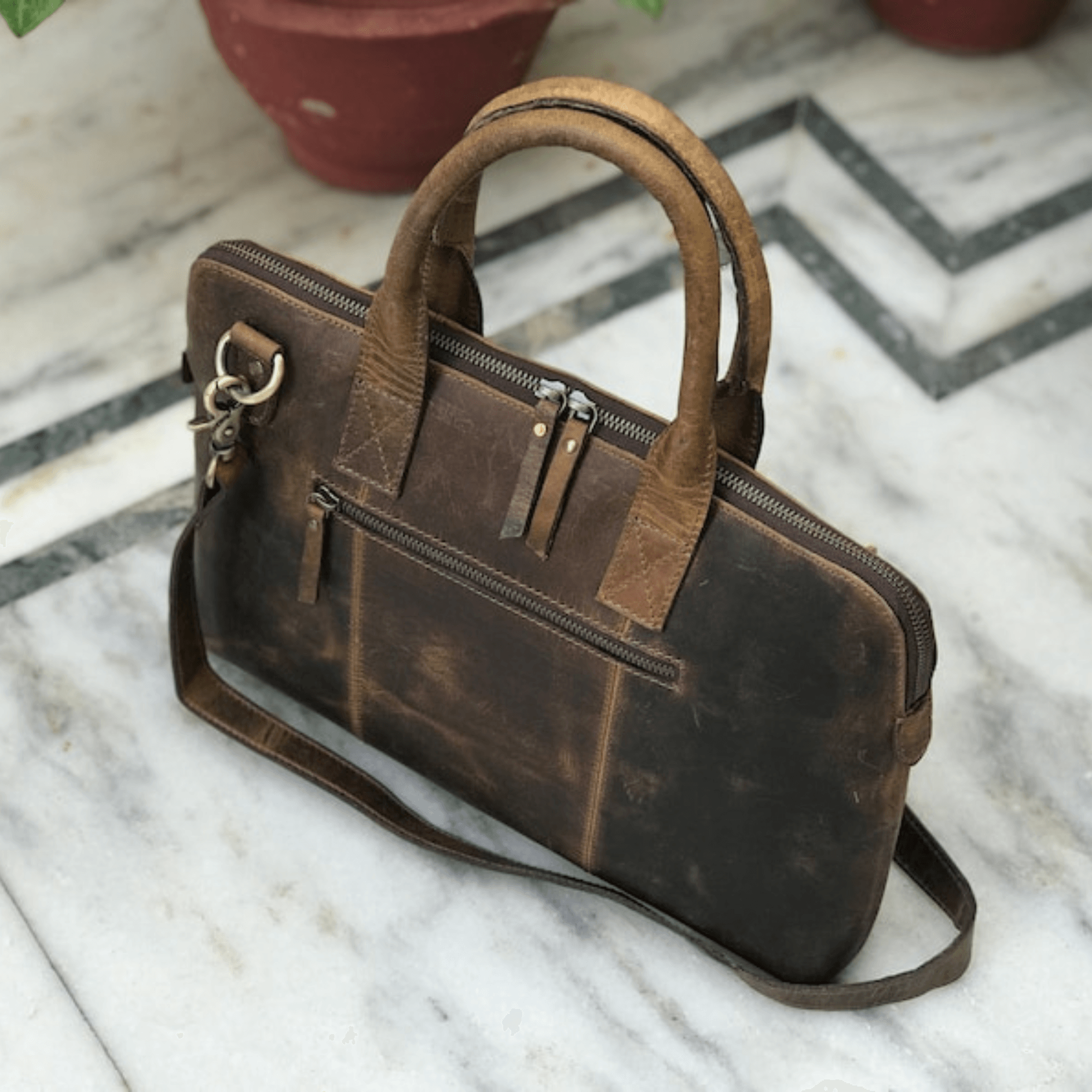 Elegant Glossy Brown Laptop Sleeve Bag - Leather Shop Factory