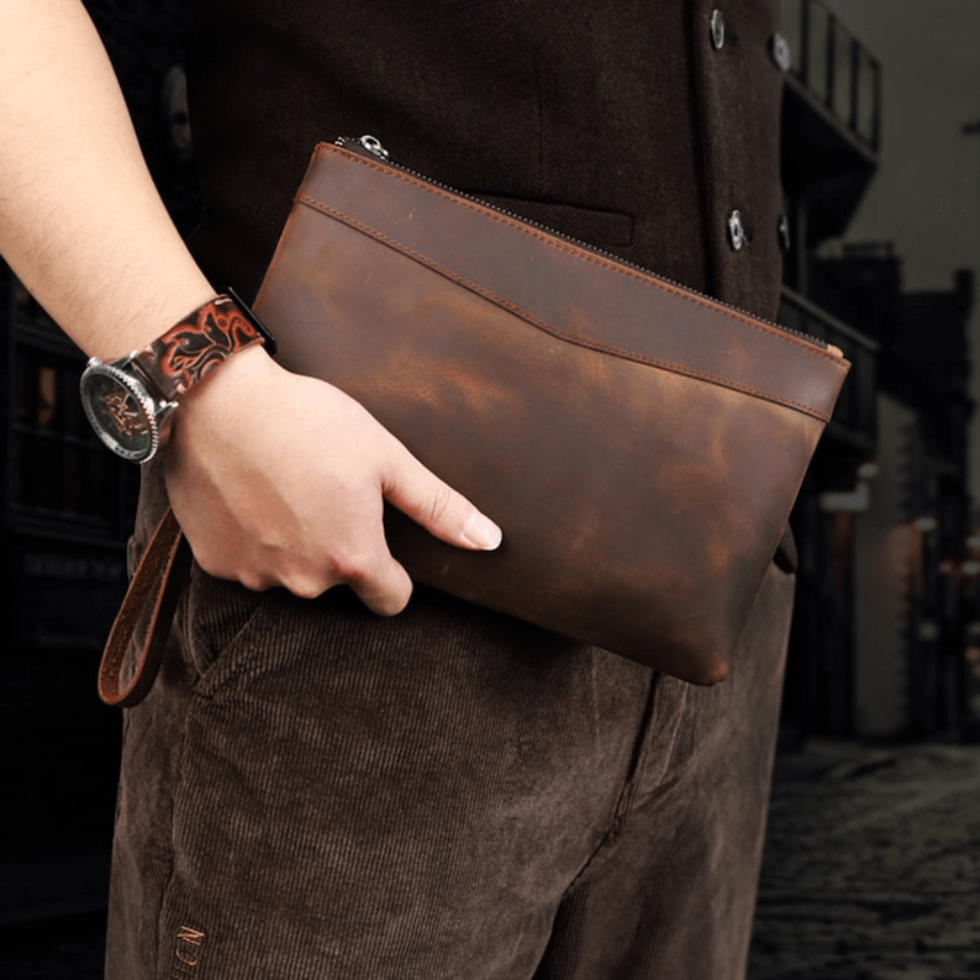 Handcrafted Leather Clutch for Stylish Men - Leather Shop Factory