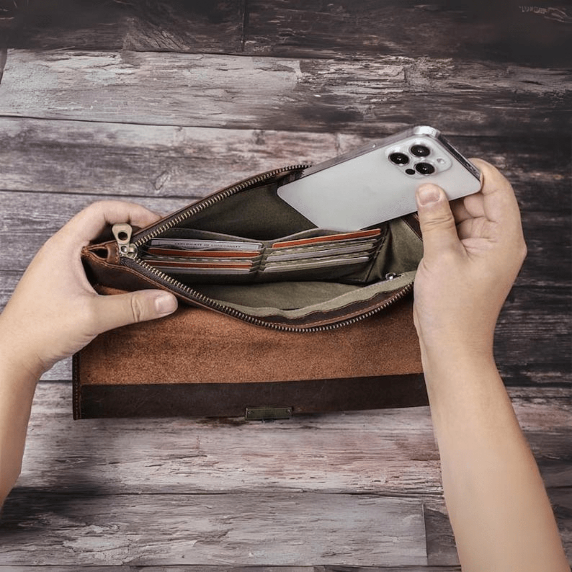 Mens leather clutches mobile phone bag - Leather Shop Factory