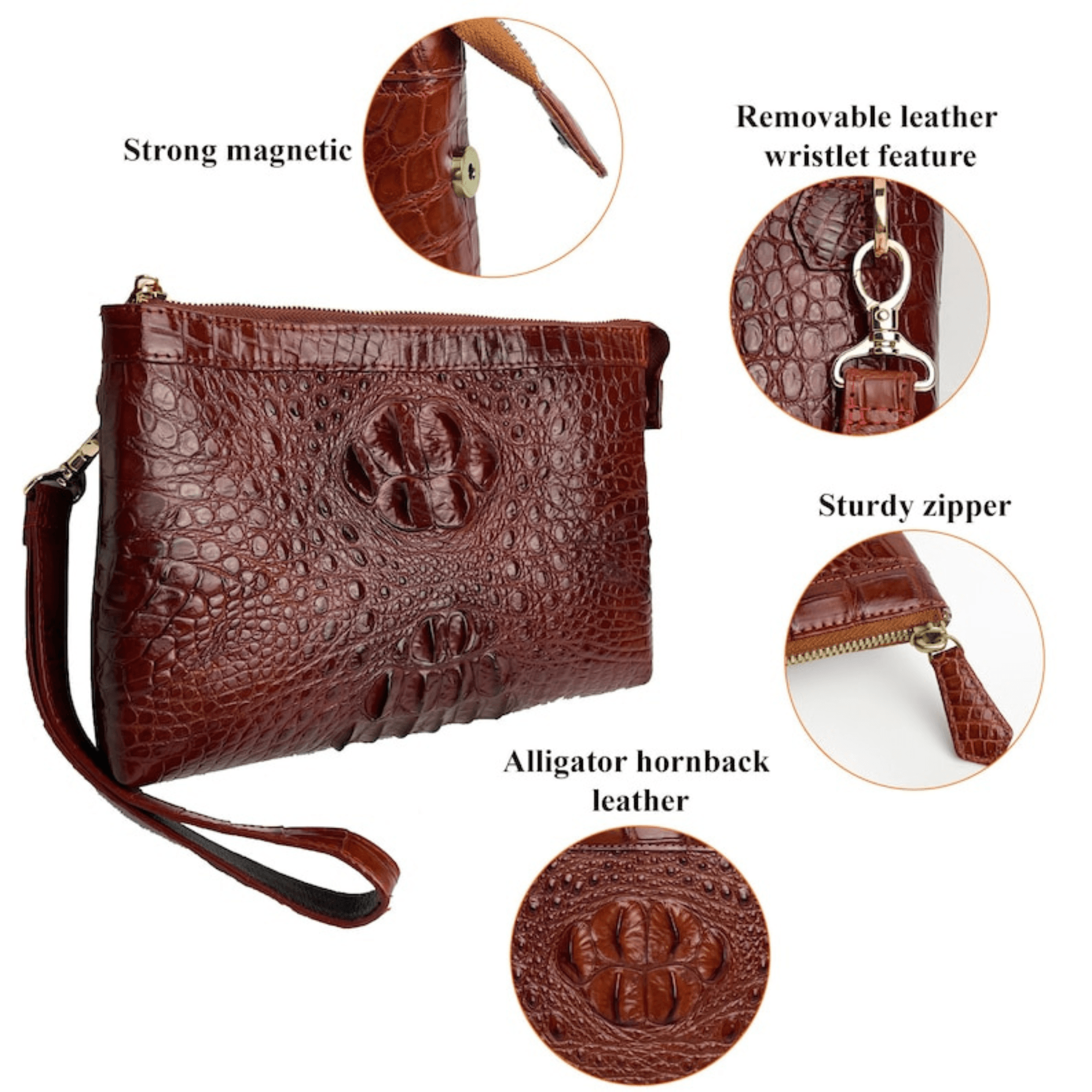 AIIigator Mens Brown Leather Clutch Large - Leather Shop Factory