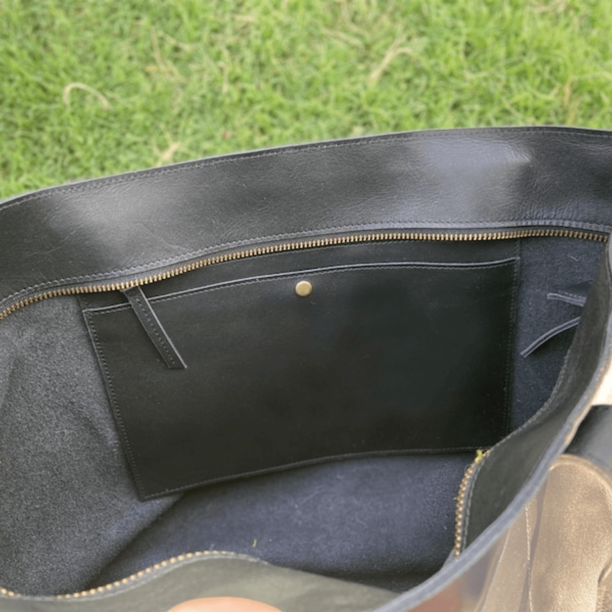 Personalized Black Leather Tote - Leather Shop Factory