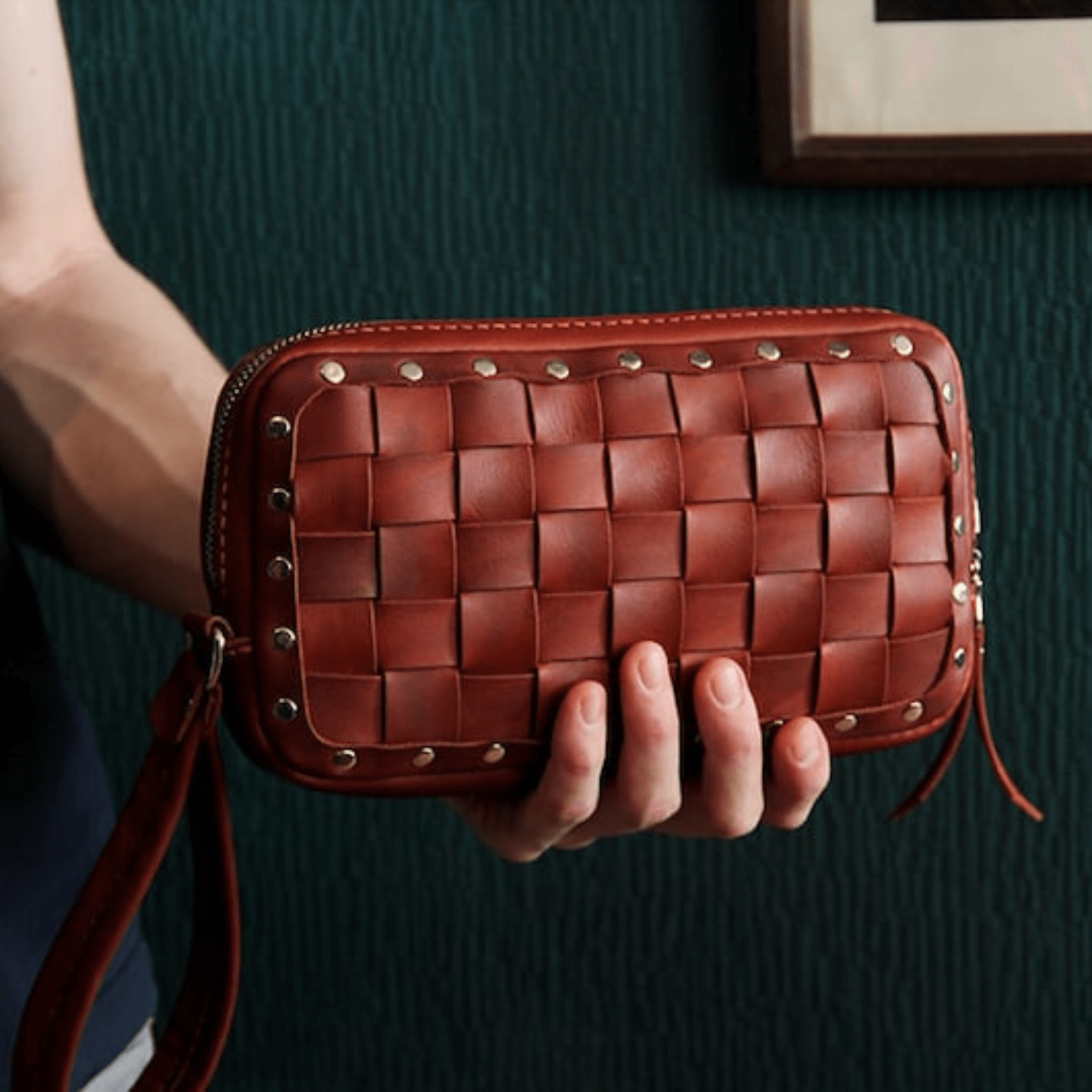 leather woven clutch - Leather Shop Factory