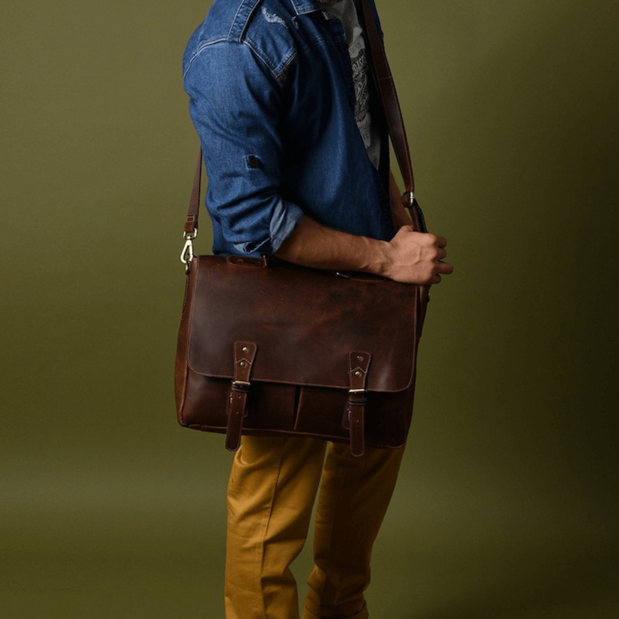 Classic Indian Leather Laptop Messenger - Leather Shop Factory