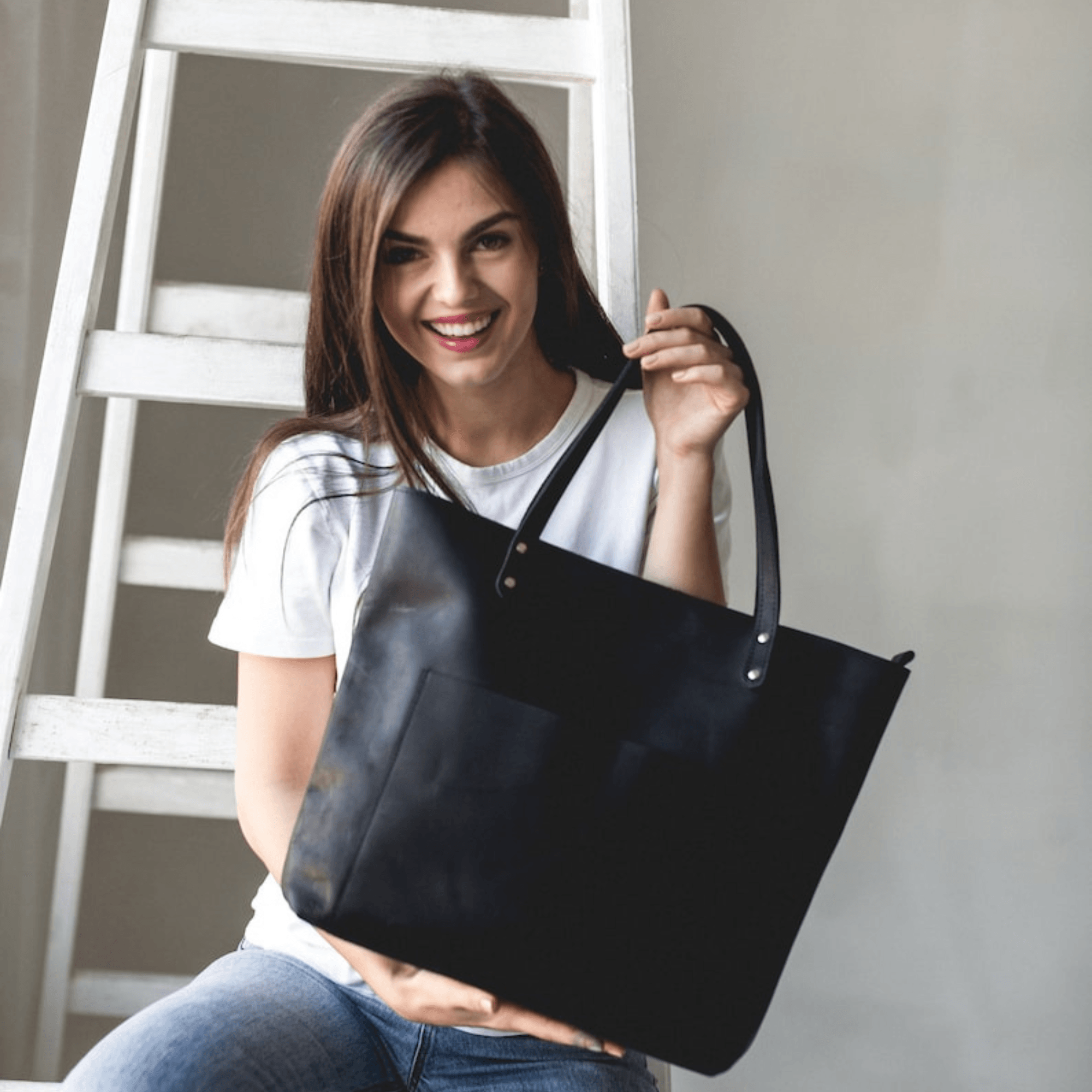 Genuine Leather Tote Bag Leather Anniversary Wedding Gift for Women Men - Leather Shop Factory