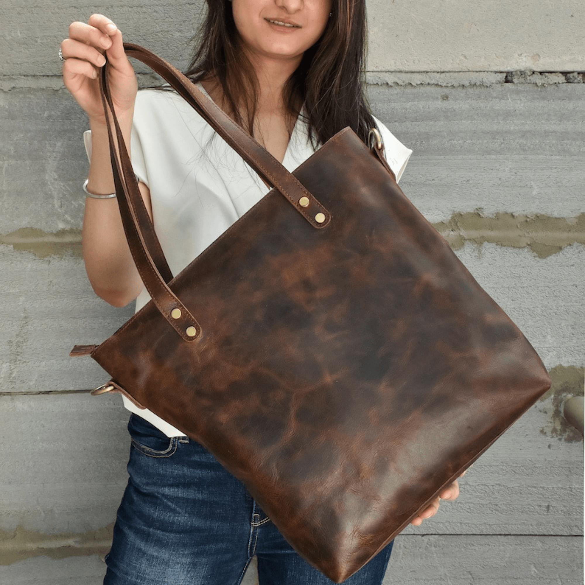 Leather tote bag for women gift large leather work bag Personalized purse - Leather Shop Factory