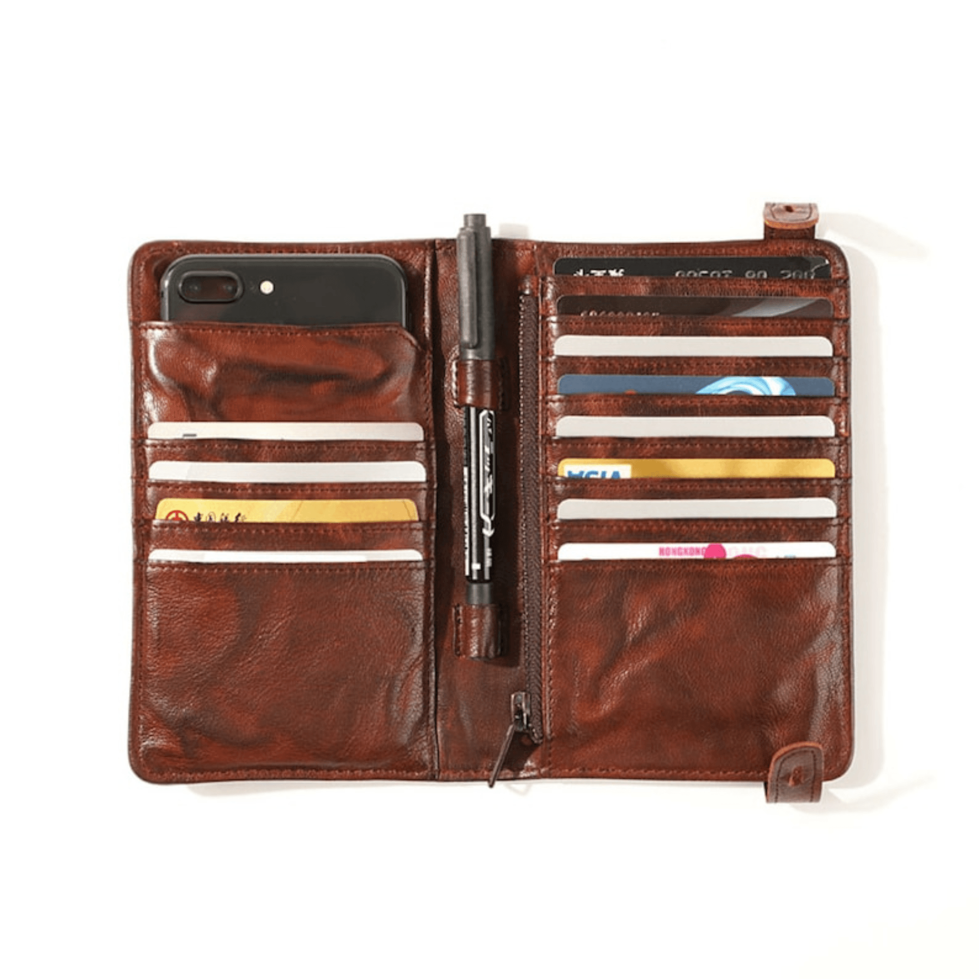 Handcrafted leather phone card wallet