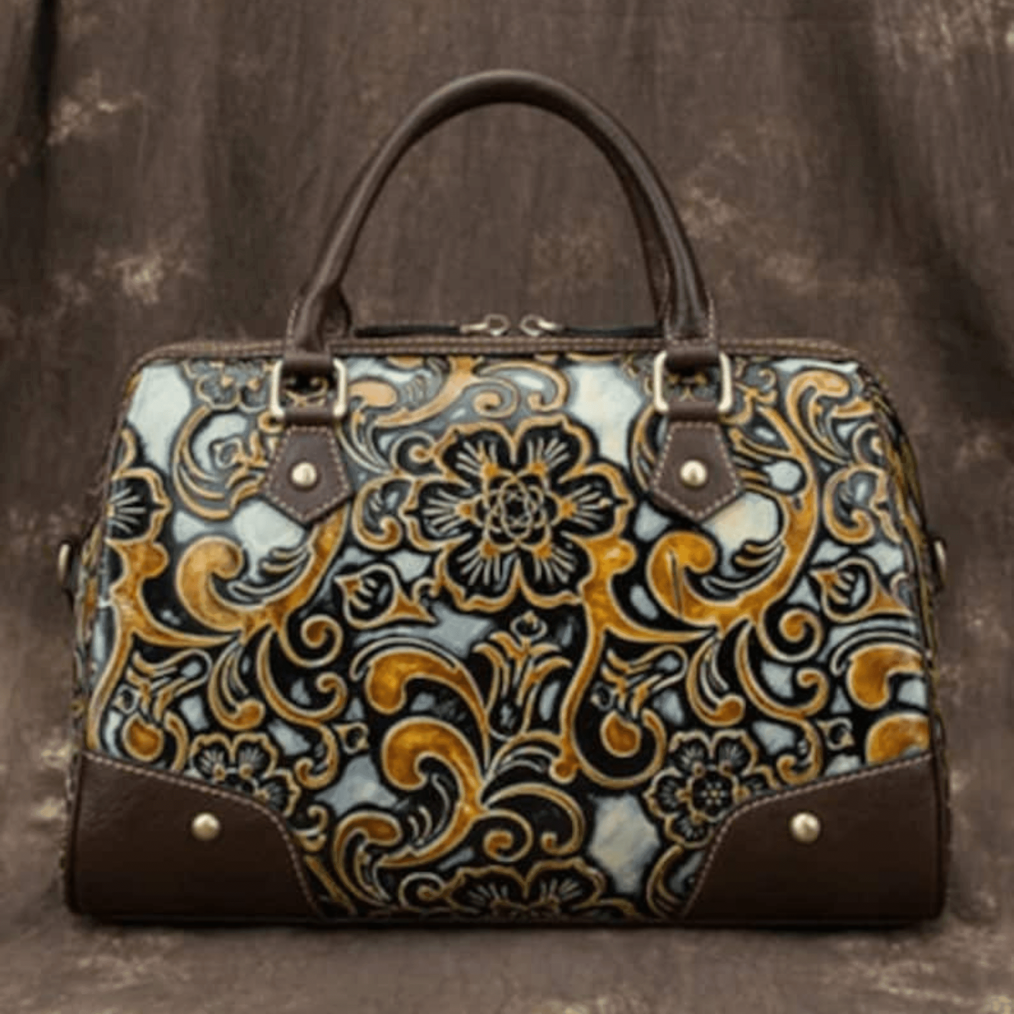 Floral Leather Crossbody: Retro Bag for Women - Leather Shop Factory