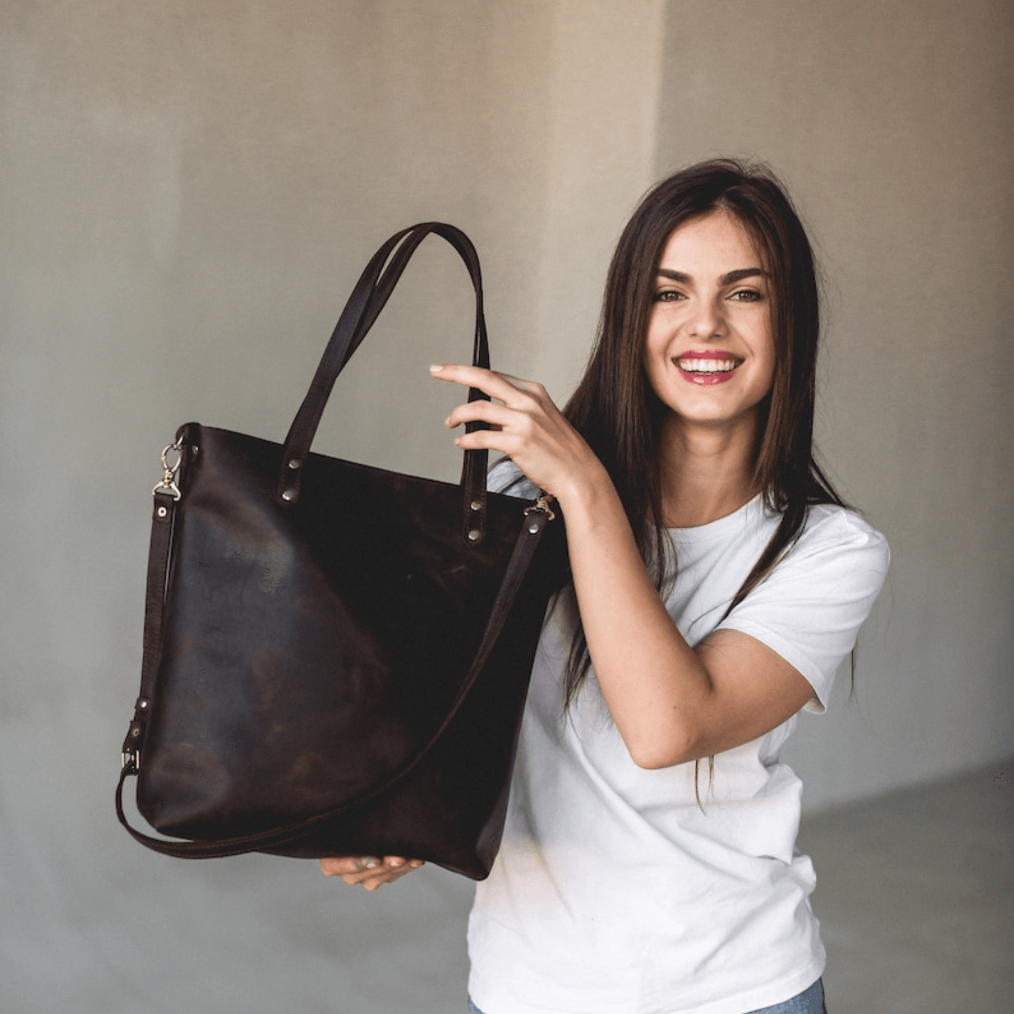 Genuine Leather Tote Bag Leather Anniversary Wedding Gift for Women Men - Leather Shop Factory