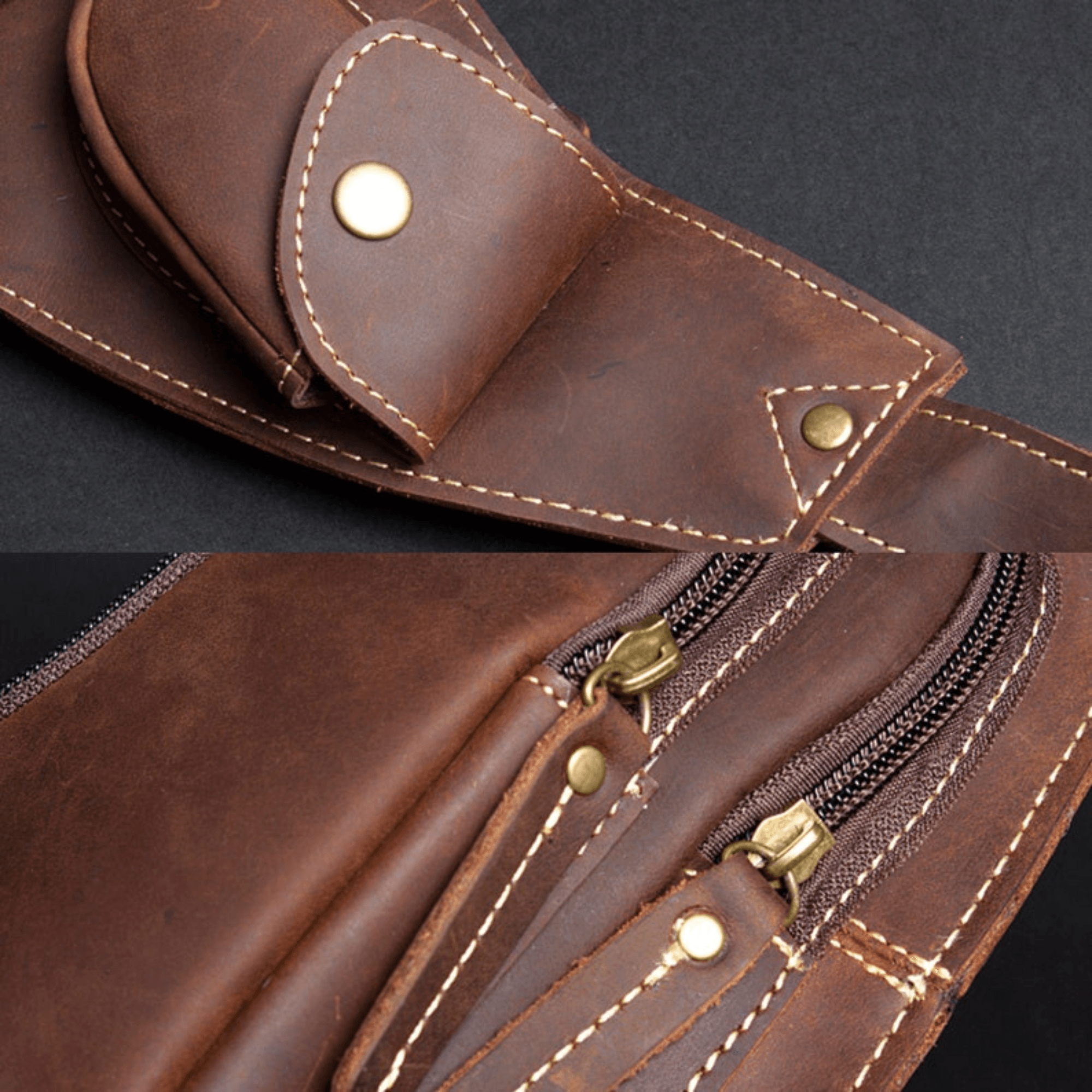 Brown mens sling backpack - Leather Shop Factory