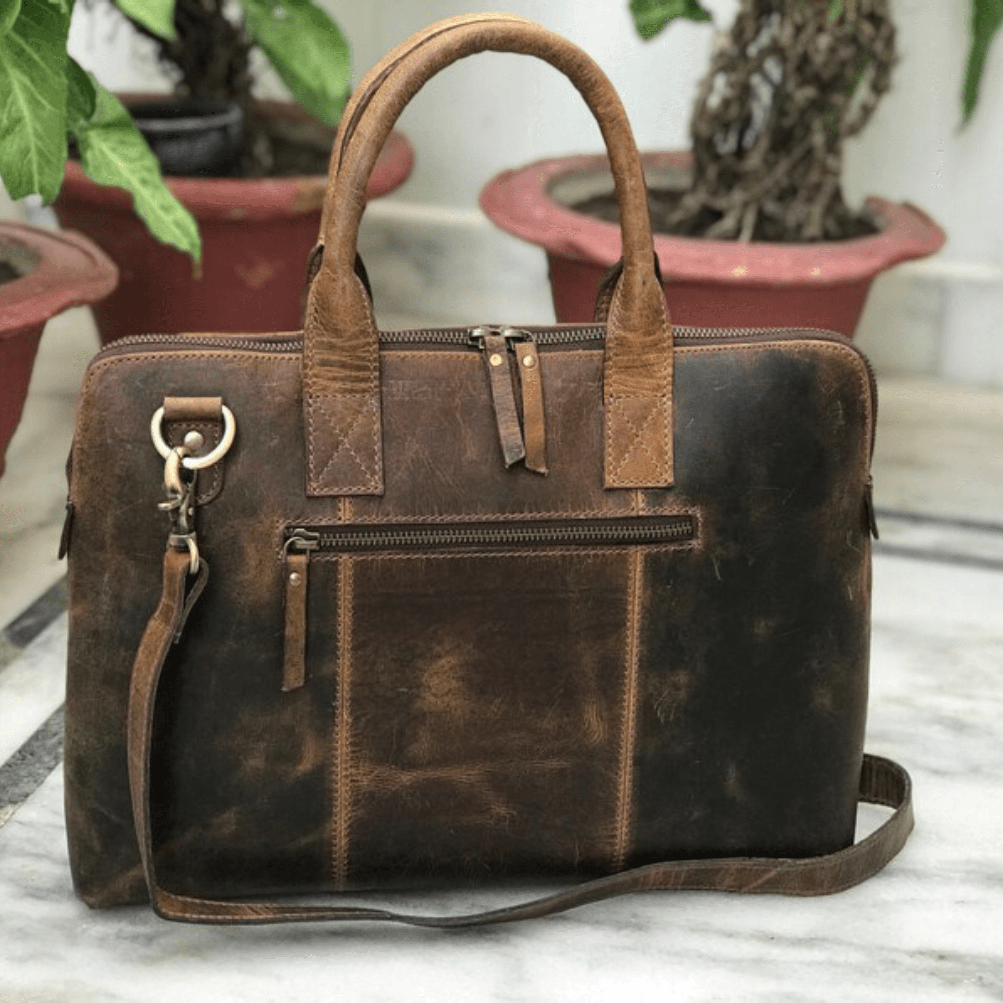Elegant Glossy Brown Laptop Sleeve Bag - Leather Shop Factory