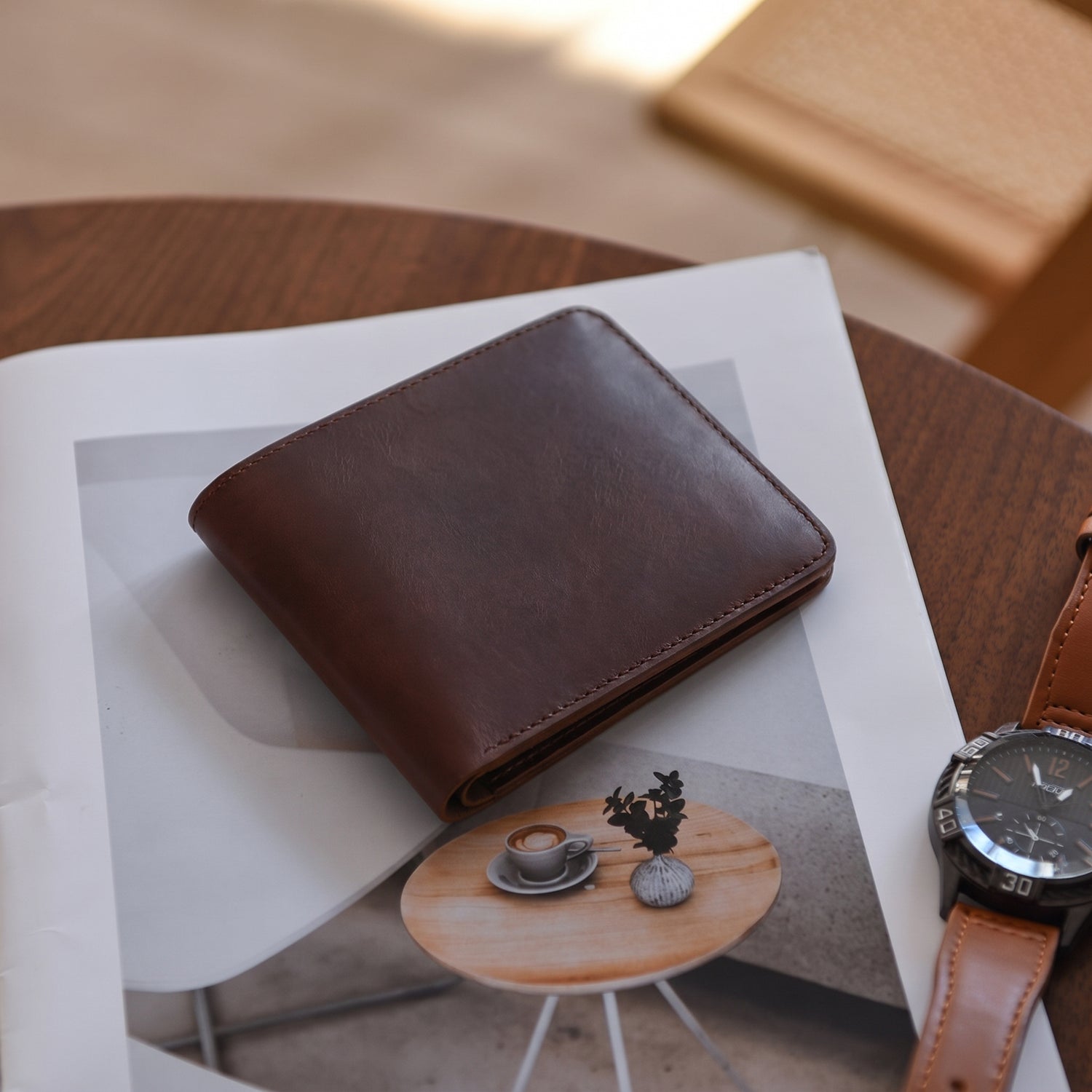 DREY WALLET — DARK BROWN / FOREST GREEN