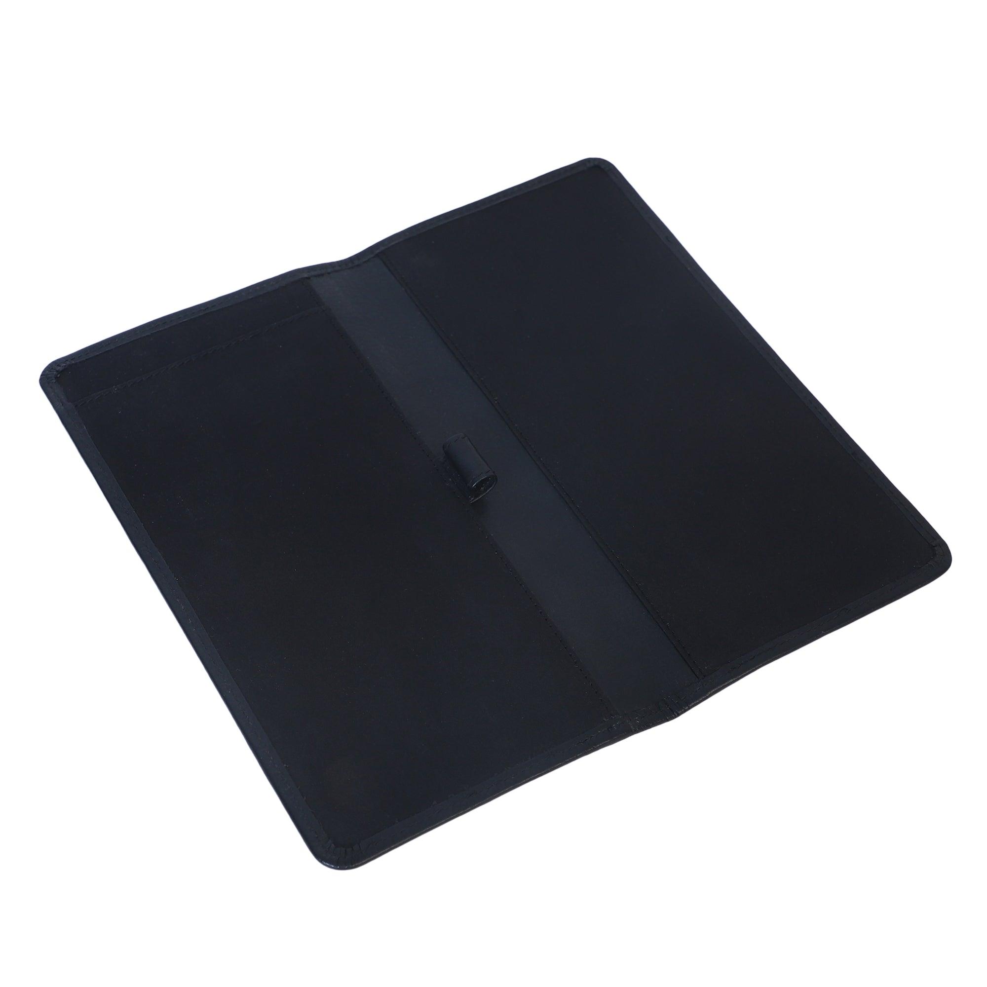 Cheque Book with Pen Holder Nappa- BLACK - Leather Shop Factory