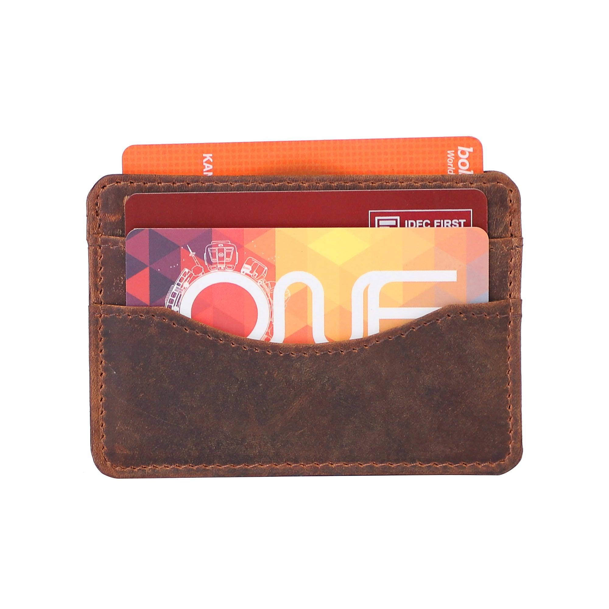 LSF RFID Protected Leather Slim Credit Card Holder for Men Women BROWN - Leather Shop Factory