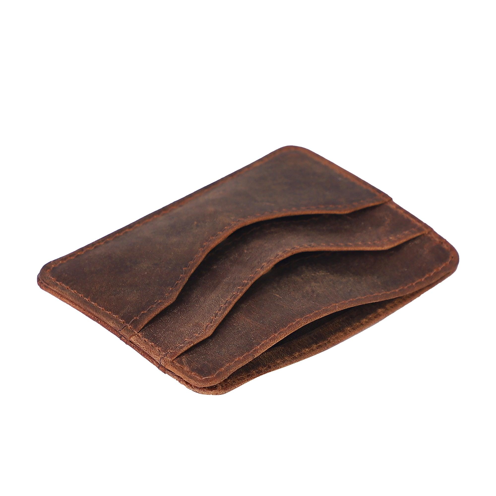 LSF RFID Protected Leather Slim Credit Card Holder for Men Women BROWN - Leather Shop Factory