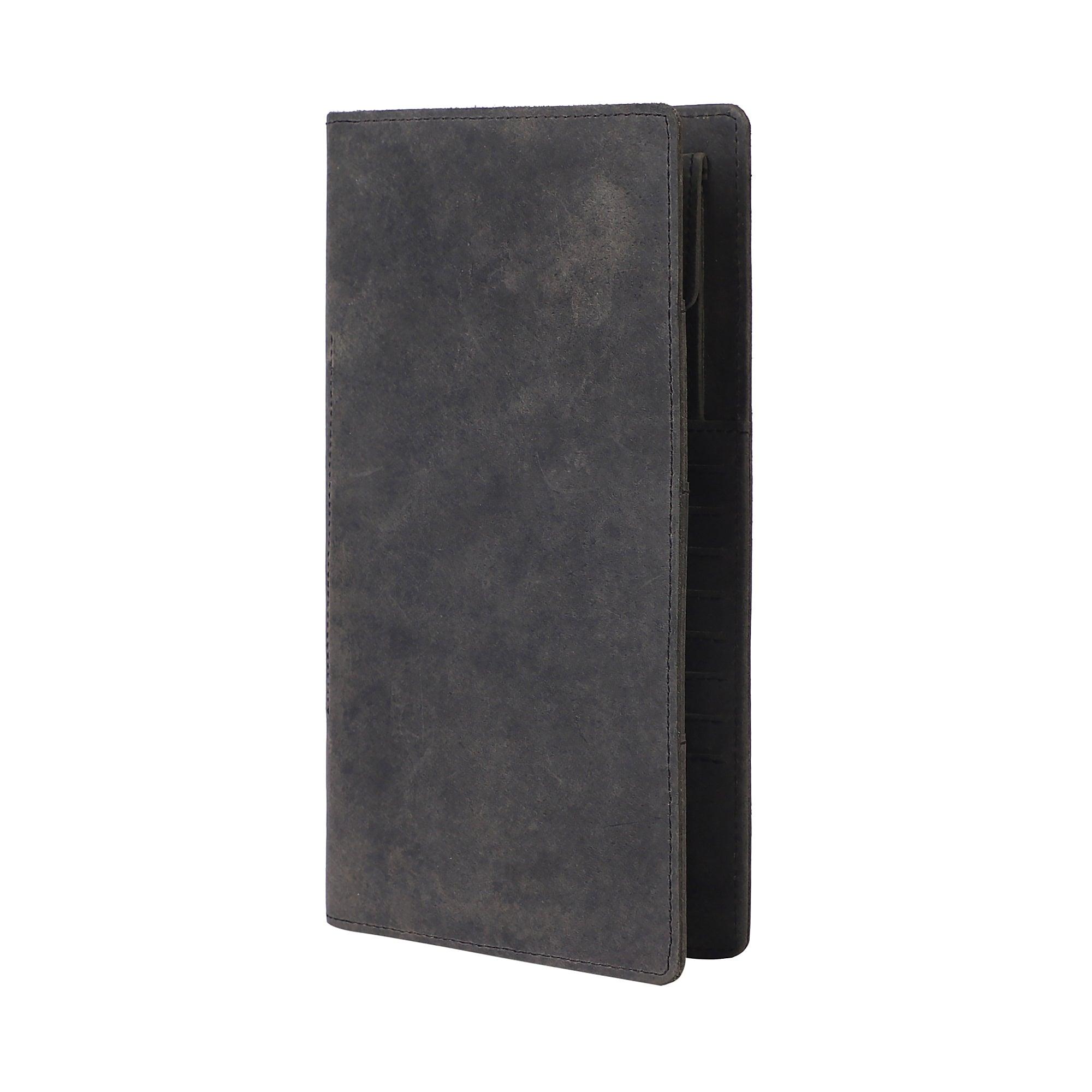 Cheque Book with Pen Holder, Card and Coin Pocket Hunter- Grey - Leather Shop Factory