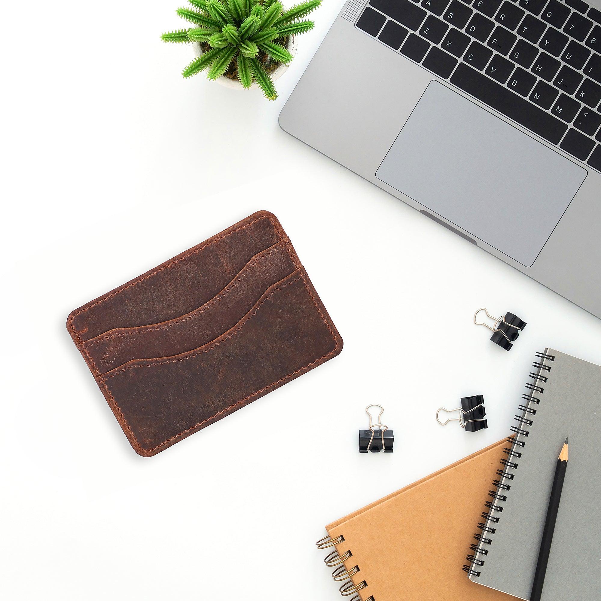 LSF RFID Protected Leather Slim Credit Card Holder for Men Women BROWN - Leather Shop Factory