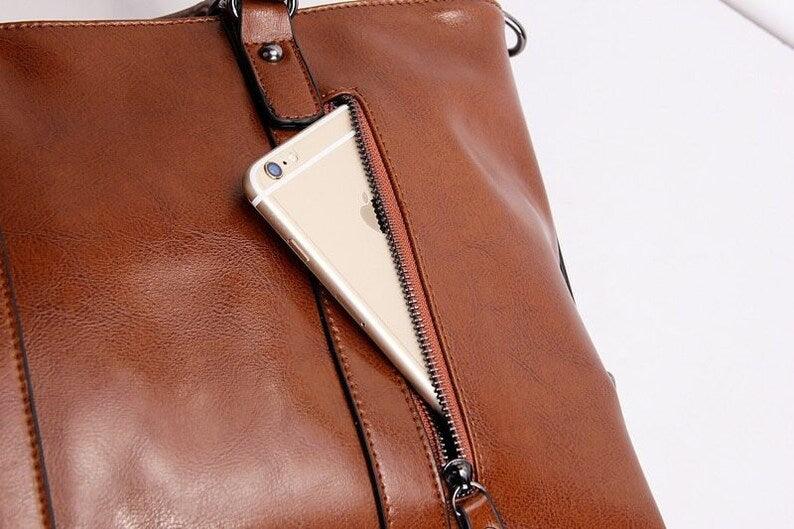 Ladies Messenger Bag Real Brown Leather - Leather Shop Factory