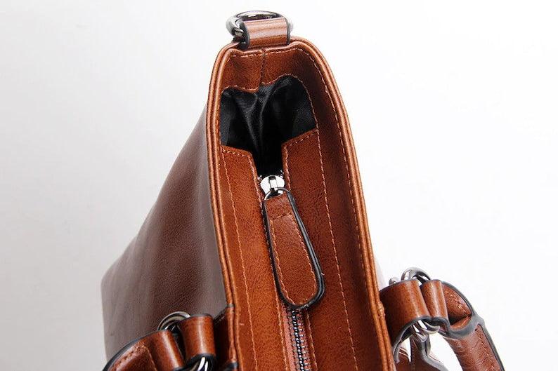 Ladies Messenger Bag Real Brown Leather - Leather Shop Factory