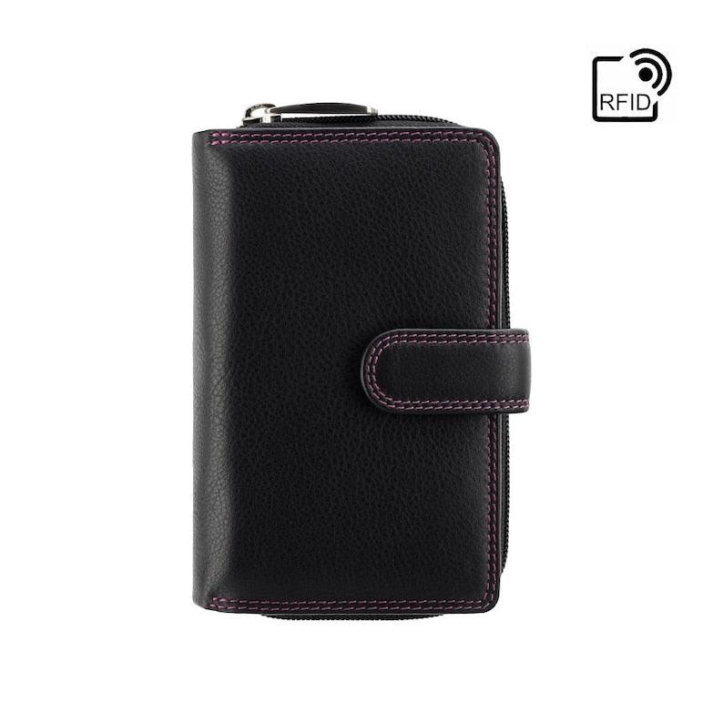 Ladies Wallet - Womens Wallets - Genuine Leather RFID Blocking - Button Close Purse - R13 Berry - Leather Shop Factory