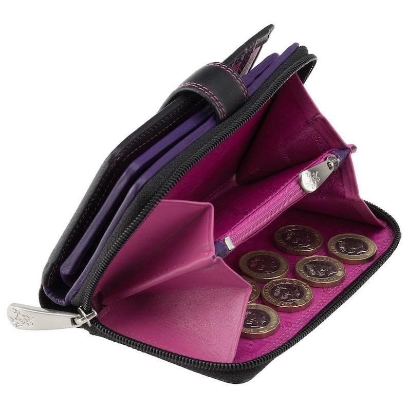 Ladies Wallet - Womens Wallets - Genuine Leather RFID Blocking - Button Close Purse - R13 Berry - Leather Shop Factory