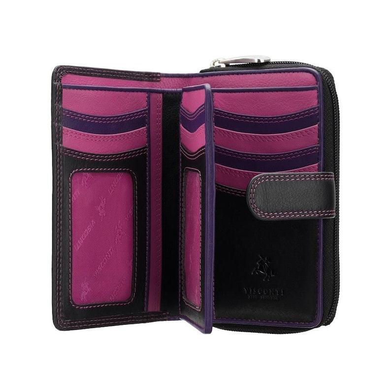 Ladies Wallet - Womens Wallets - Genuine Leather RFID Blocking - Button Close Purse - R13 Berry - Leather Shop Factory