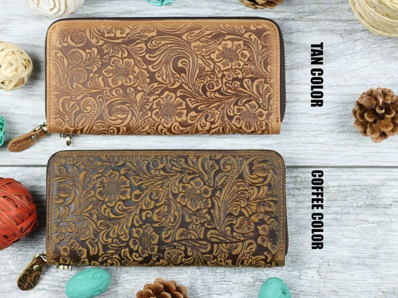 Floral Elegance Distressed Wallet - Leather Shop Factory
