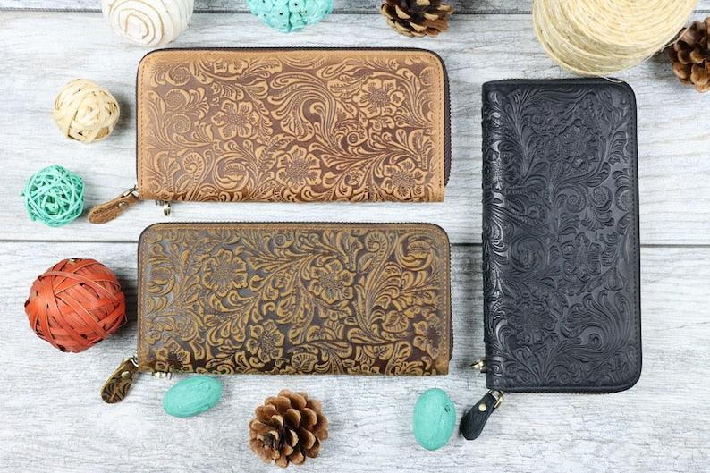 Floral Elegance Distressed Wallet - Leather Shop Factory