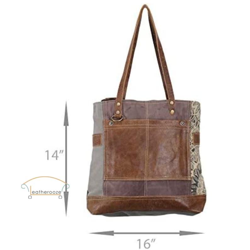 Side Floral Print Upcycled Tote Handbag - Leather Shop Factory