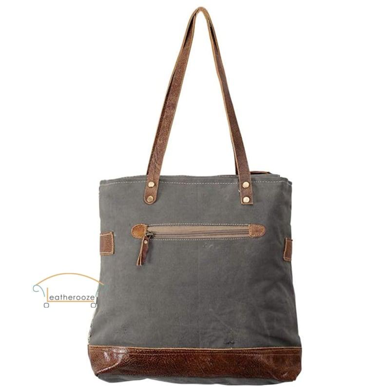 Side Floral Print Upcycled Tote Handbag - Leather Shop Factory